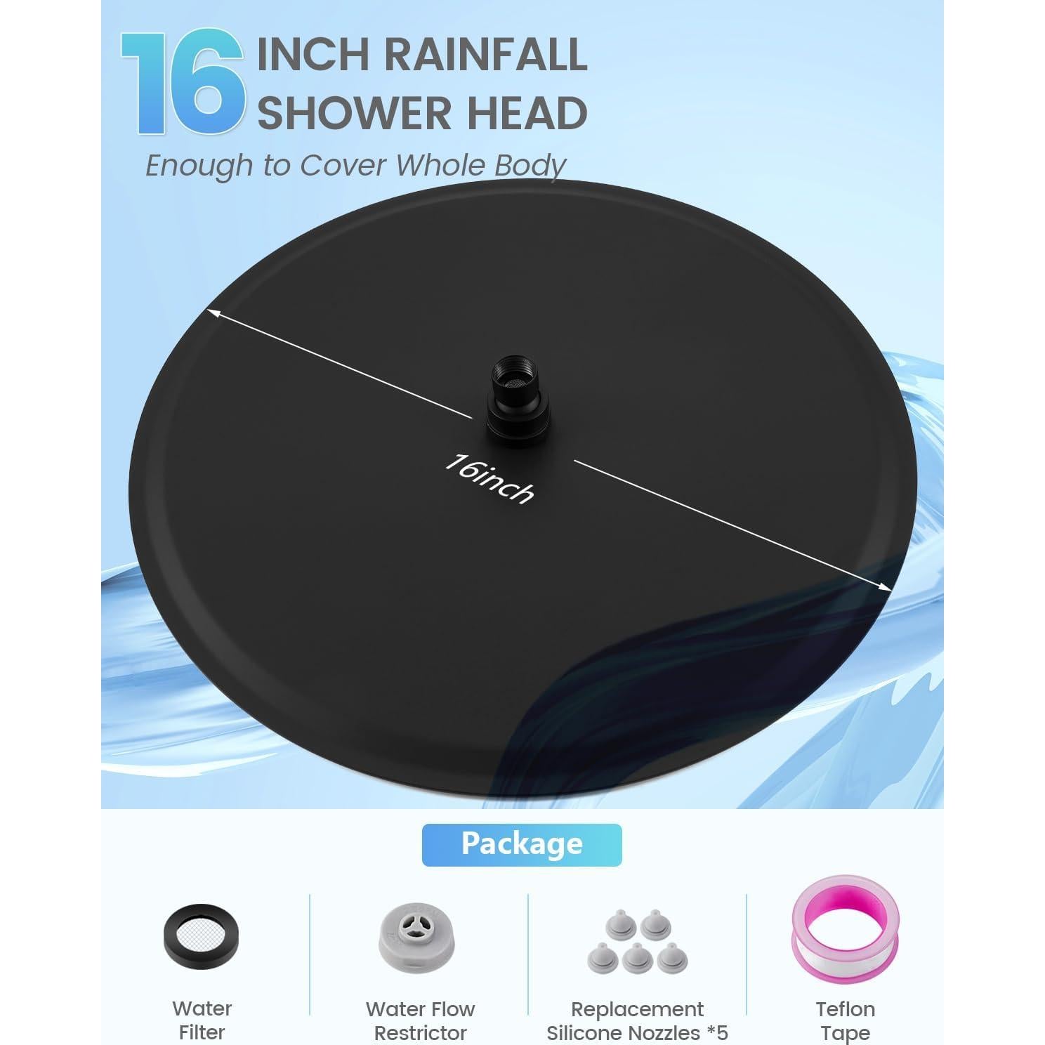 Cabezal de Ducha de Lluvia KINLIV 40 cm Acero Inoxidable Negro Mate