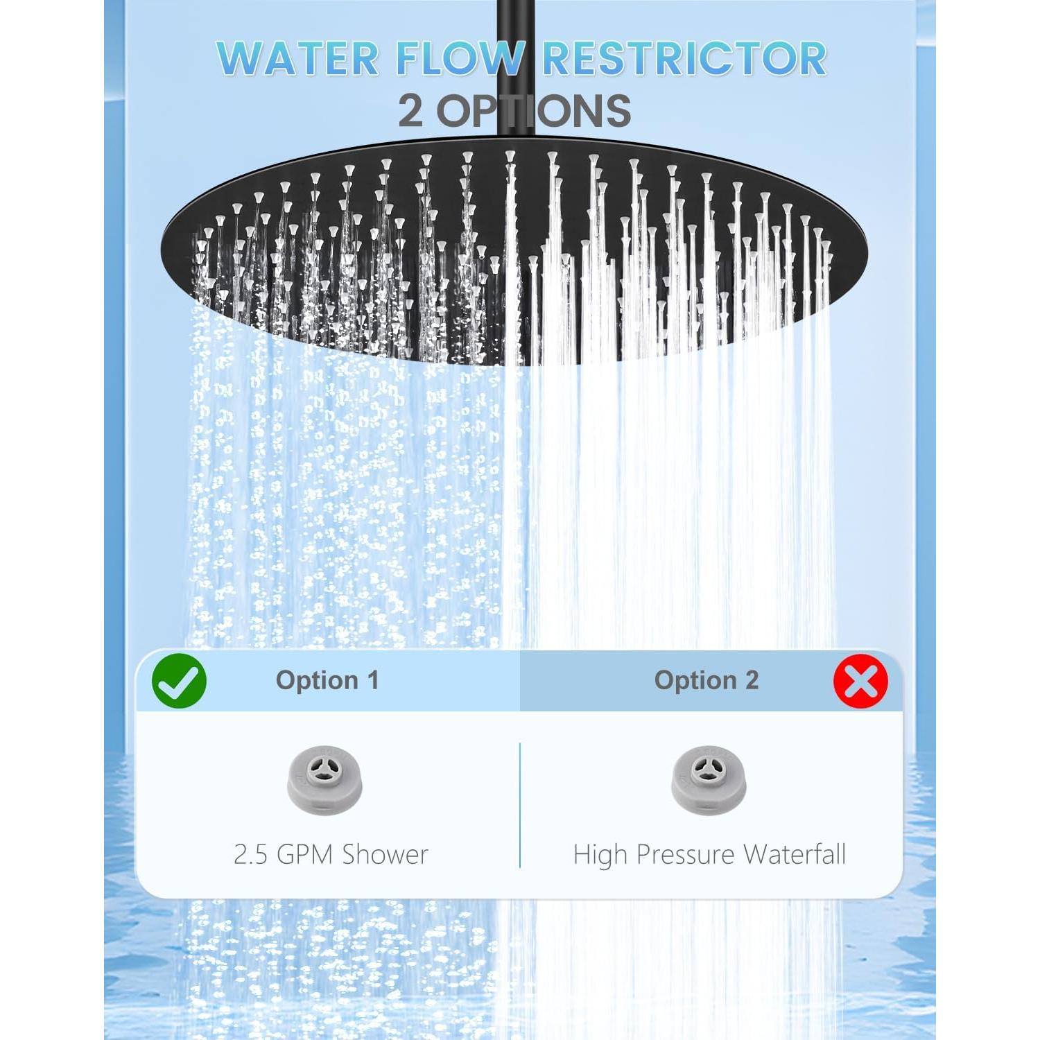Cabezal de Ducha de Lluvia KINLIV 40 cm Acero Inoxidable Negro Mate