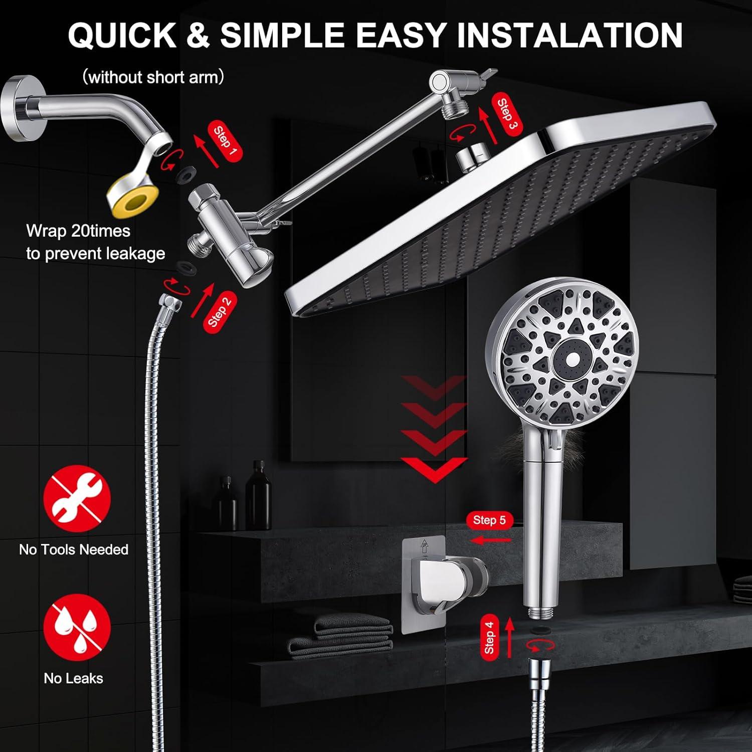 Cabezal de Ducha Filtrado BSTGZLUXU 14" con Manguera 70"