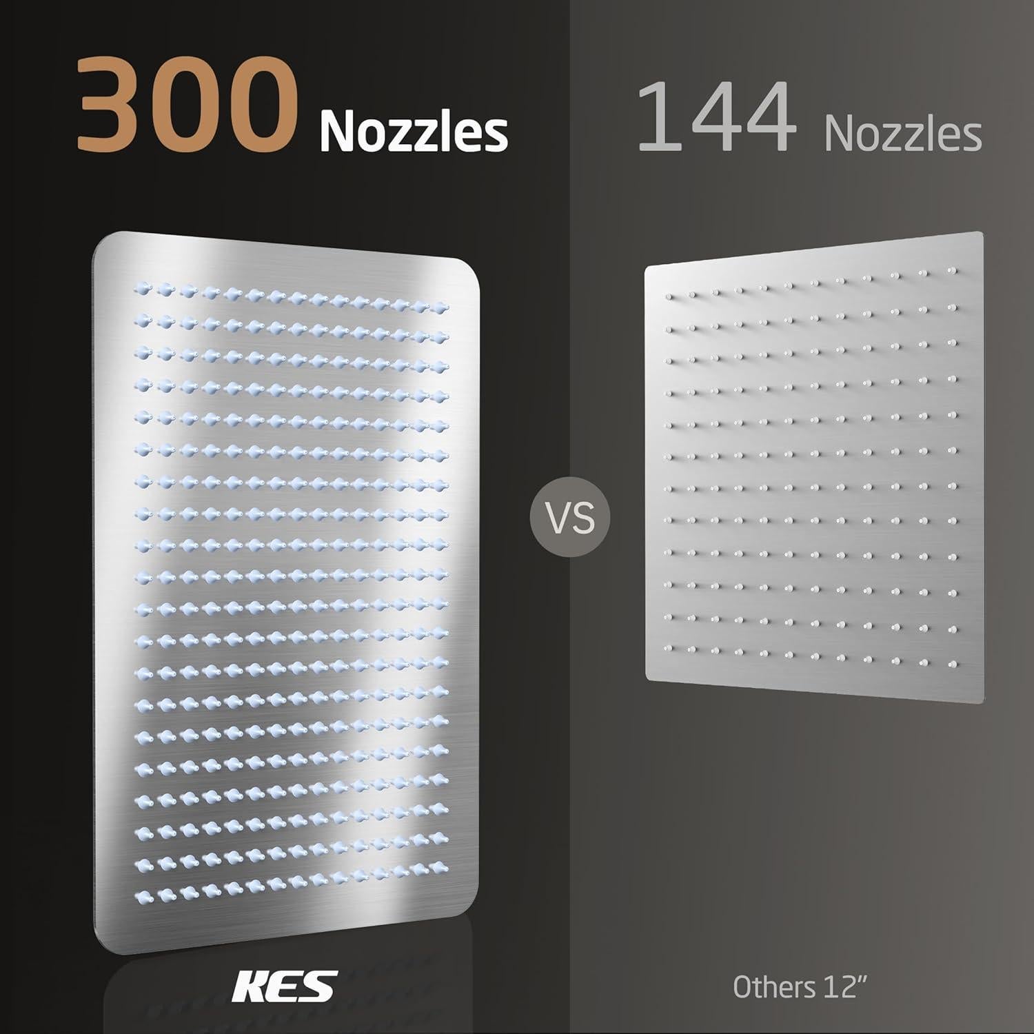 Cabezal de Ducha Rectangular KES 30 cm Acero Cepillado 300 Boquillas