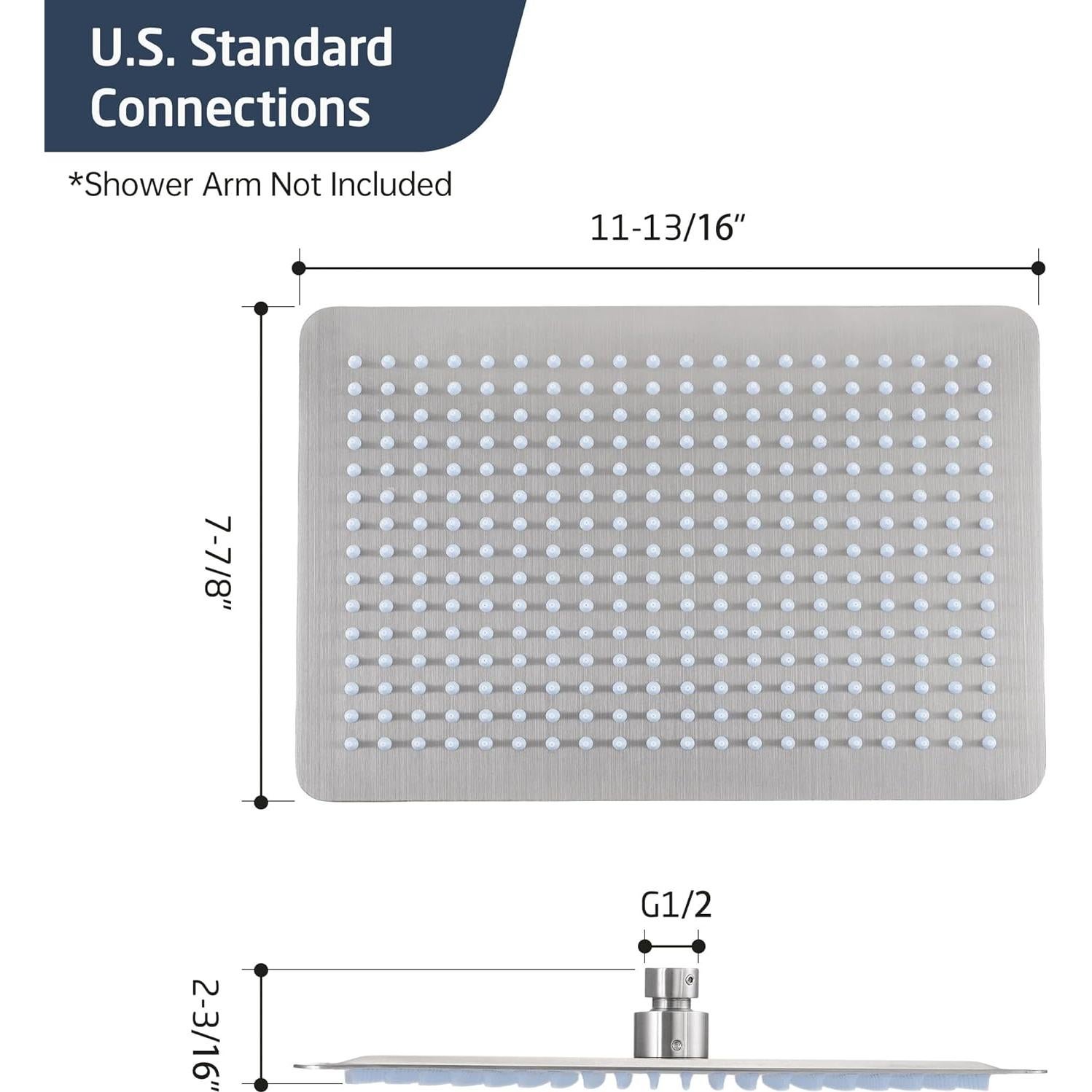 Cabezal de Ducha Rectangular KES 30 cm Acero Cepillado 300 Boquillas
