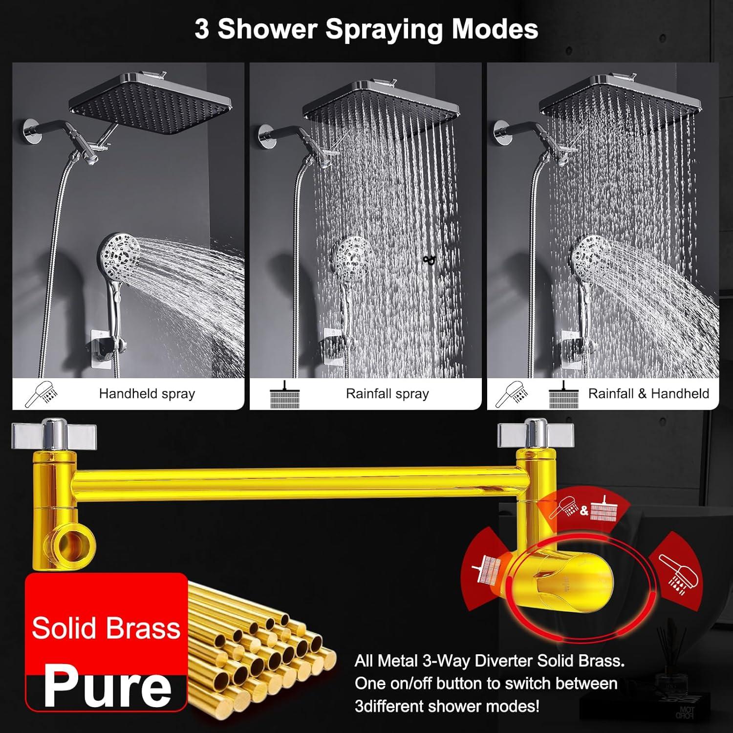 Cabezal de Ducha de Lluvia 14" BSTGZLUXU con Ducha de Mano 8 Modos