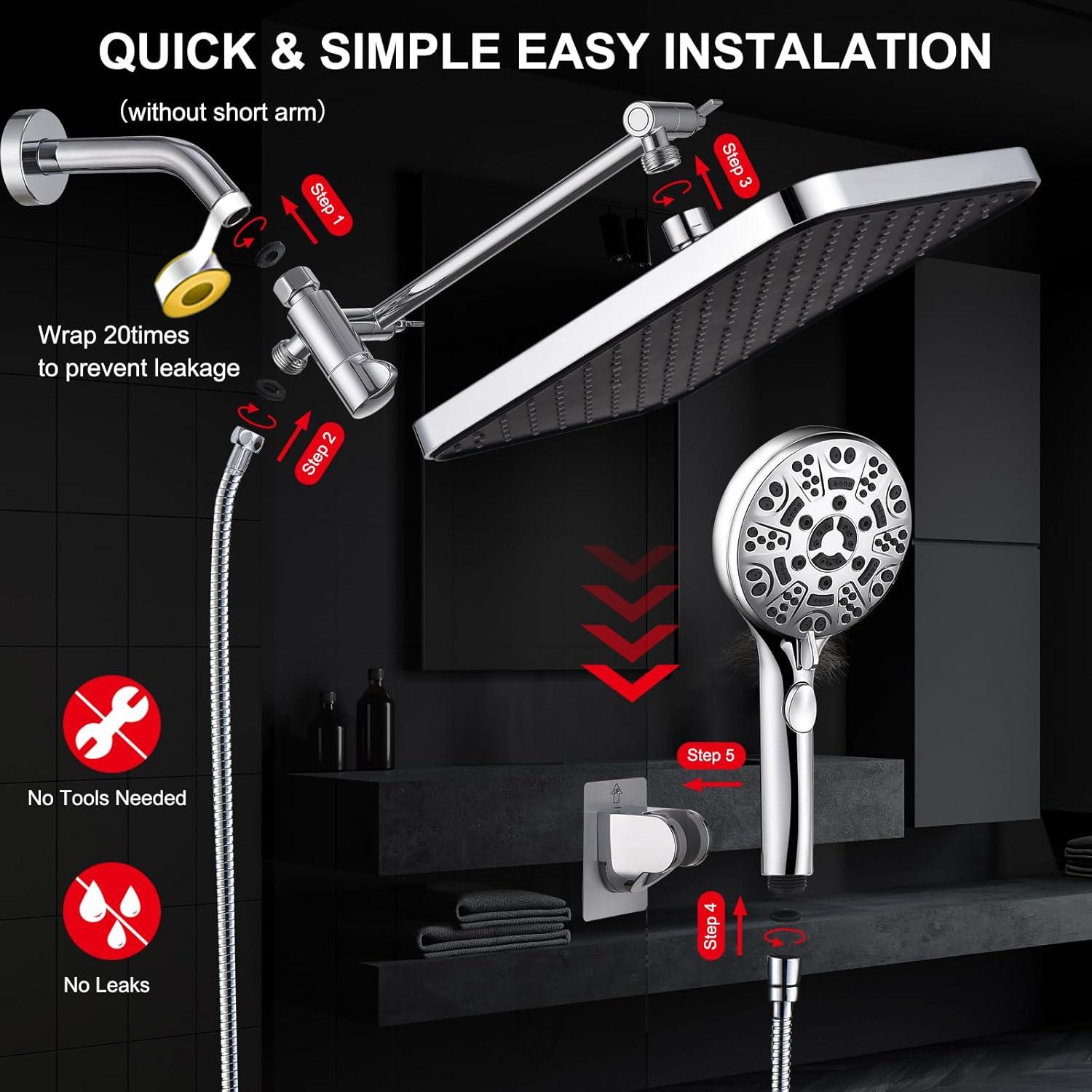 Cabezal de Ducha de Lluvia 14" BSTGZLUXU con Ducha de Mano 8 Modos