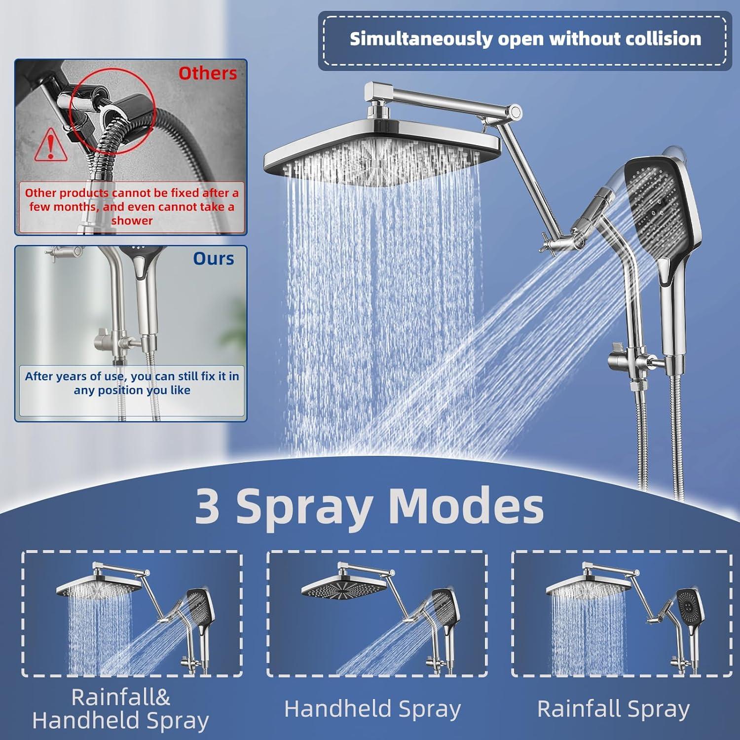 Cabezal de Ducha de Lluvia Psylc 12" Cromo Pulido Doble