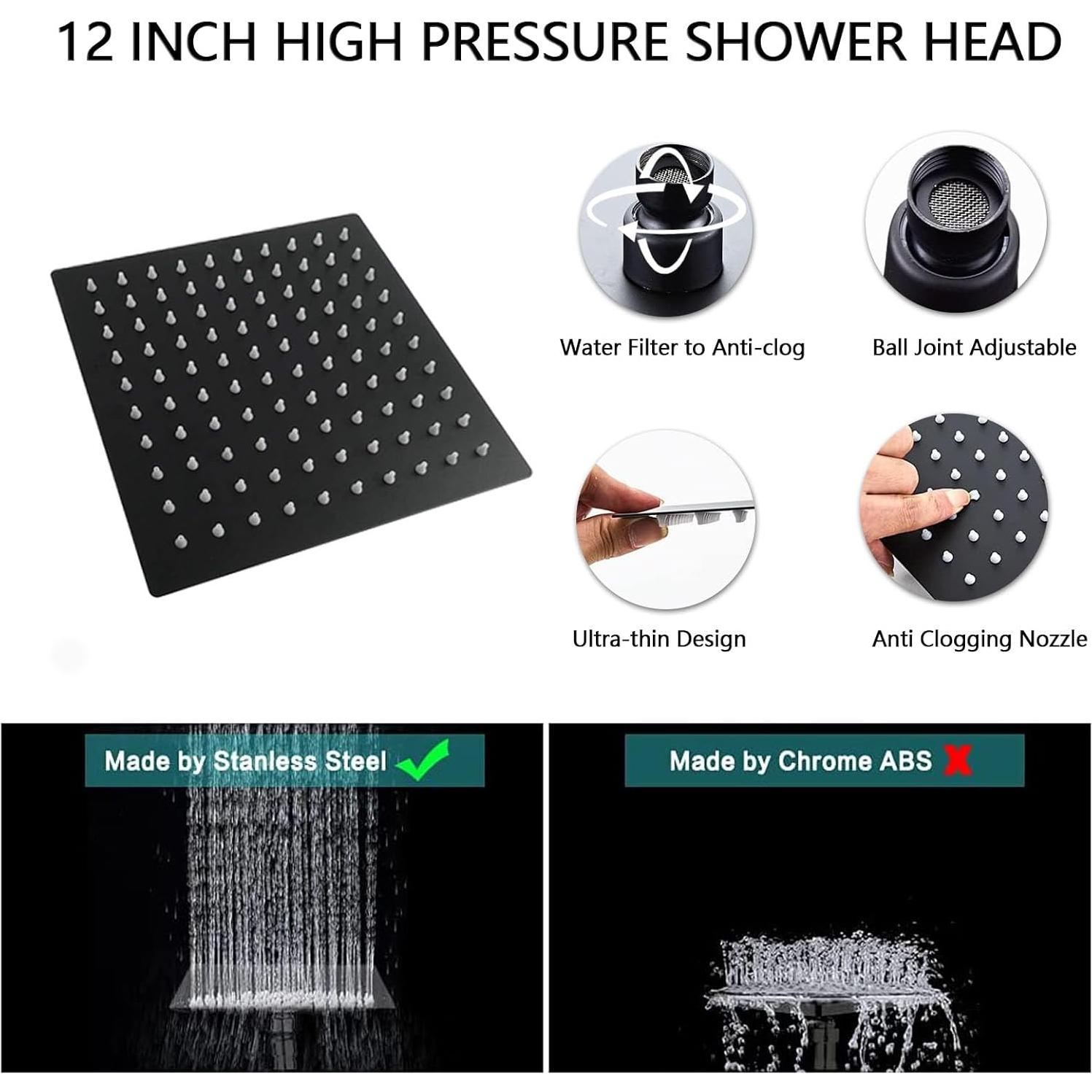 Cabezal de Ducha de Lluvia 12'' BELLEARLY con Rociador de Mano