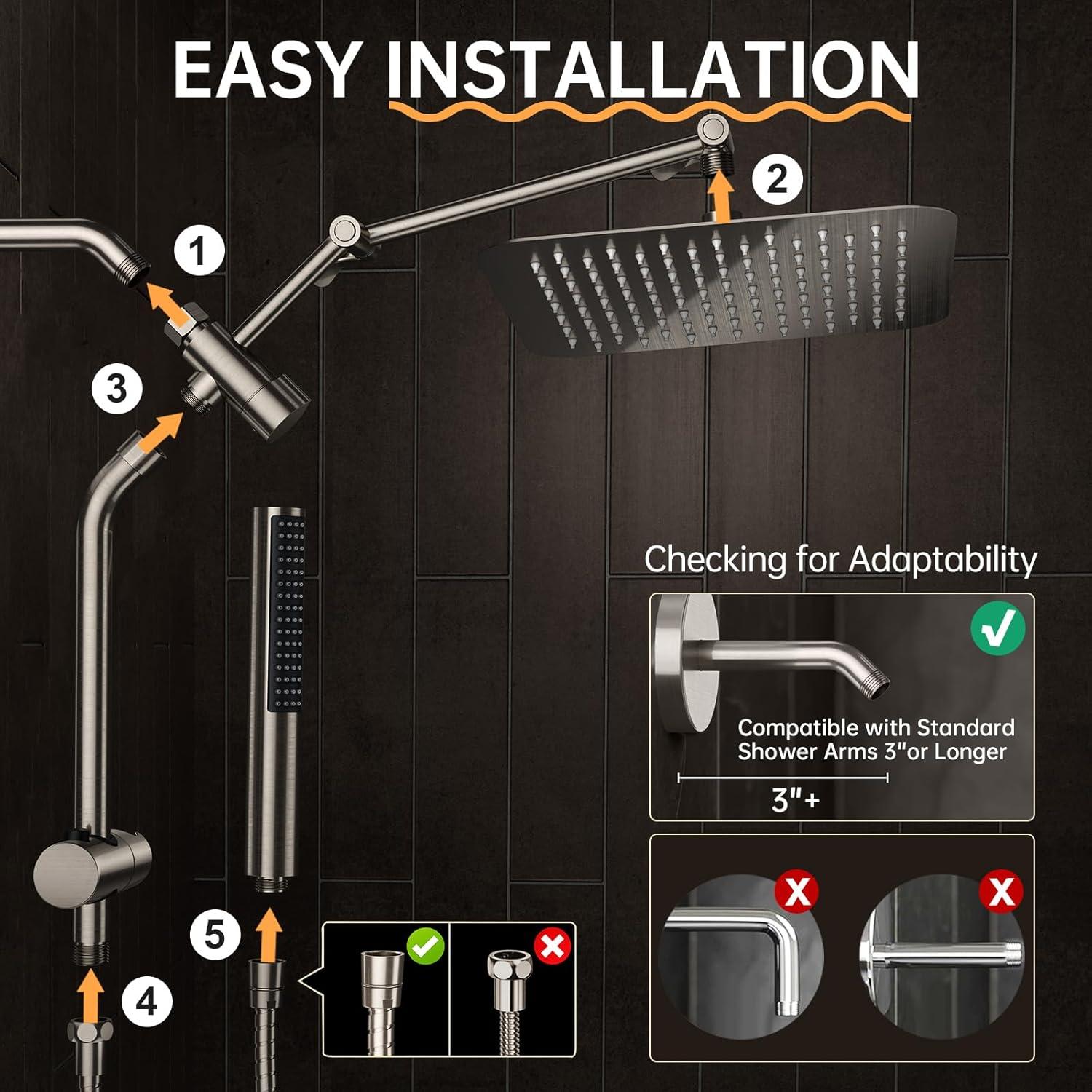 Cabezal de Ducha Veken 10" Cuadrado Niquelado con Mano