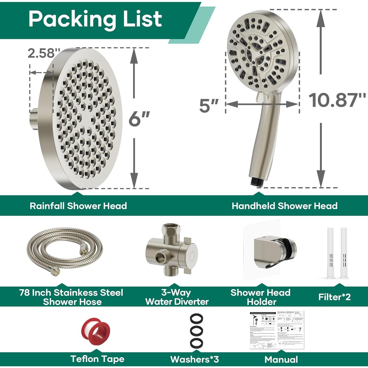 Cabezal de Ducha Doble UltrTxenova 6" y 5" Acero Inoxidable