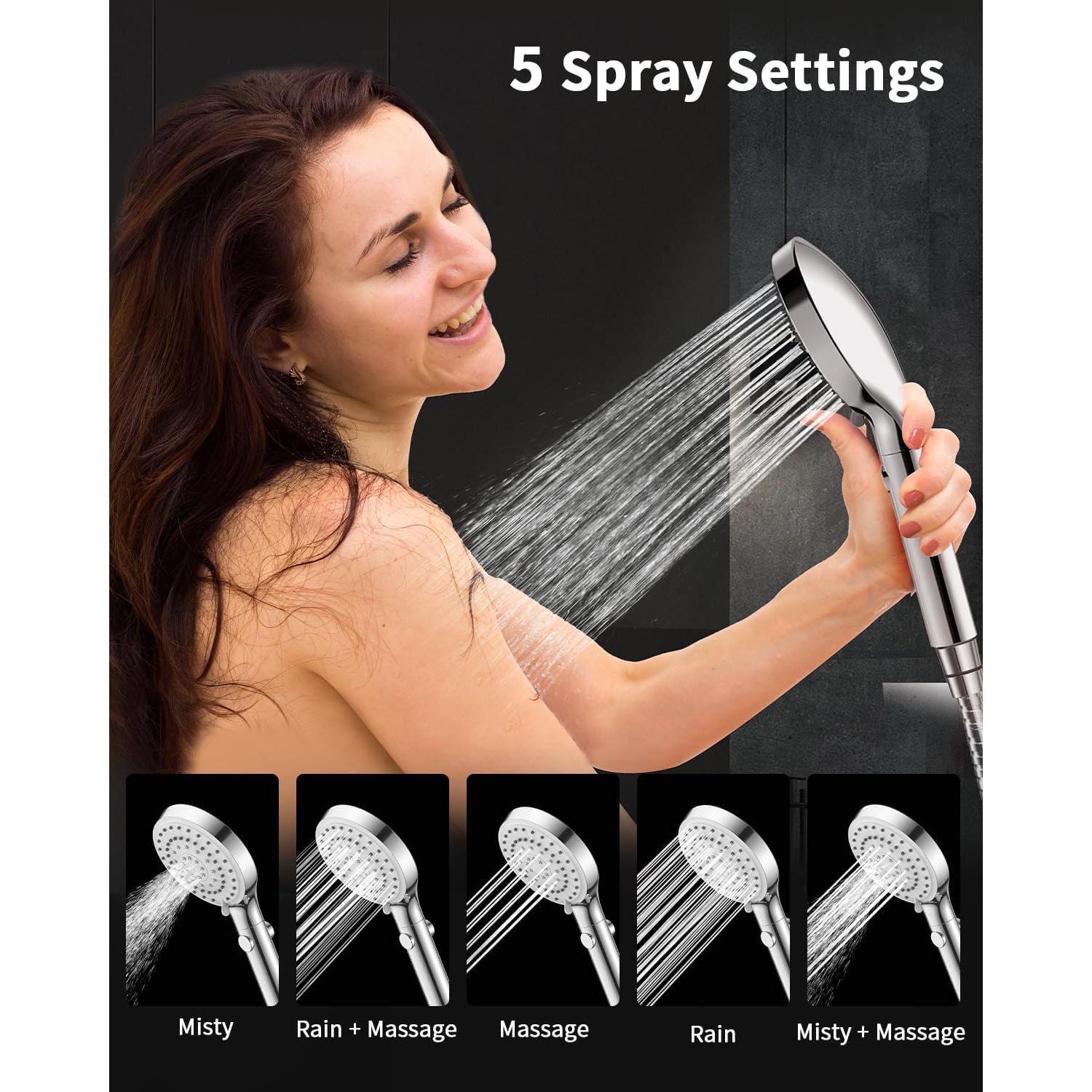 Cabezal de Ducha FASDUNT Cromo 6 Modos 80" Manguera