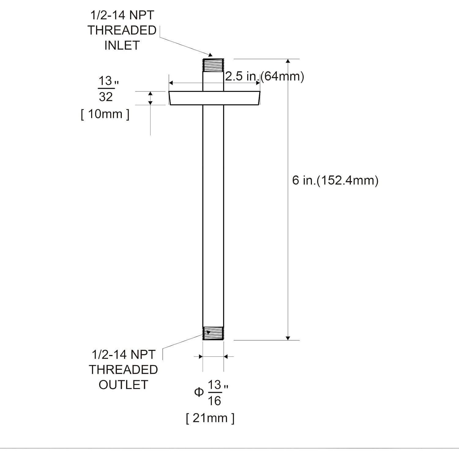Brazo de Ducha OFFO 15,24 cm Acero Inoxidable Negro Mate