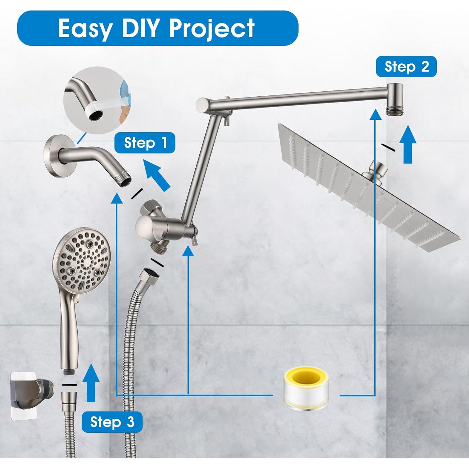 Cabezal de Ducha PDPBath 12" (30,48 cm) con Spray de Mano