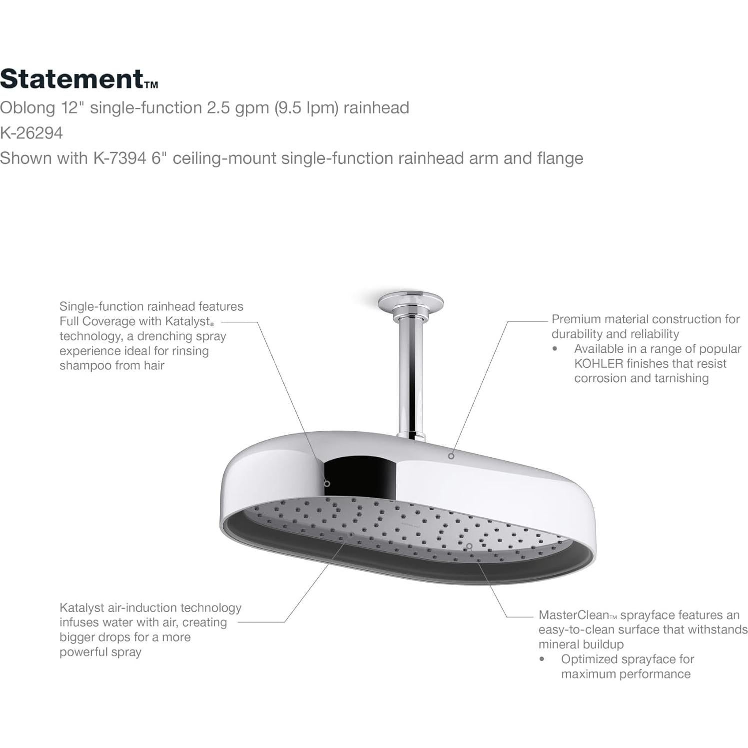 Cabezal de Ducha de Lluvia Kohler 14" Cromo Pulido