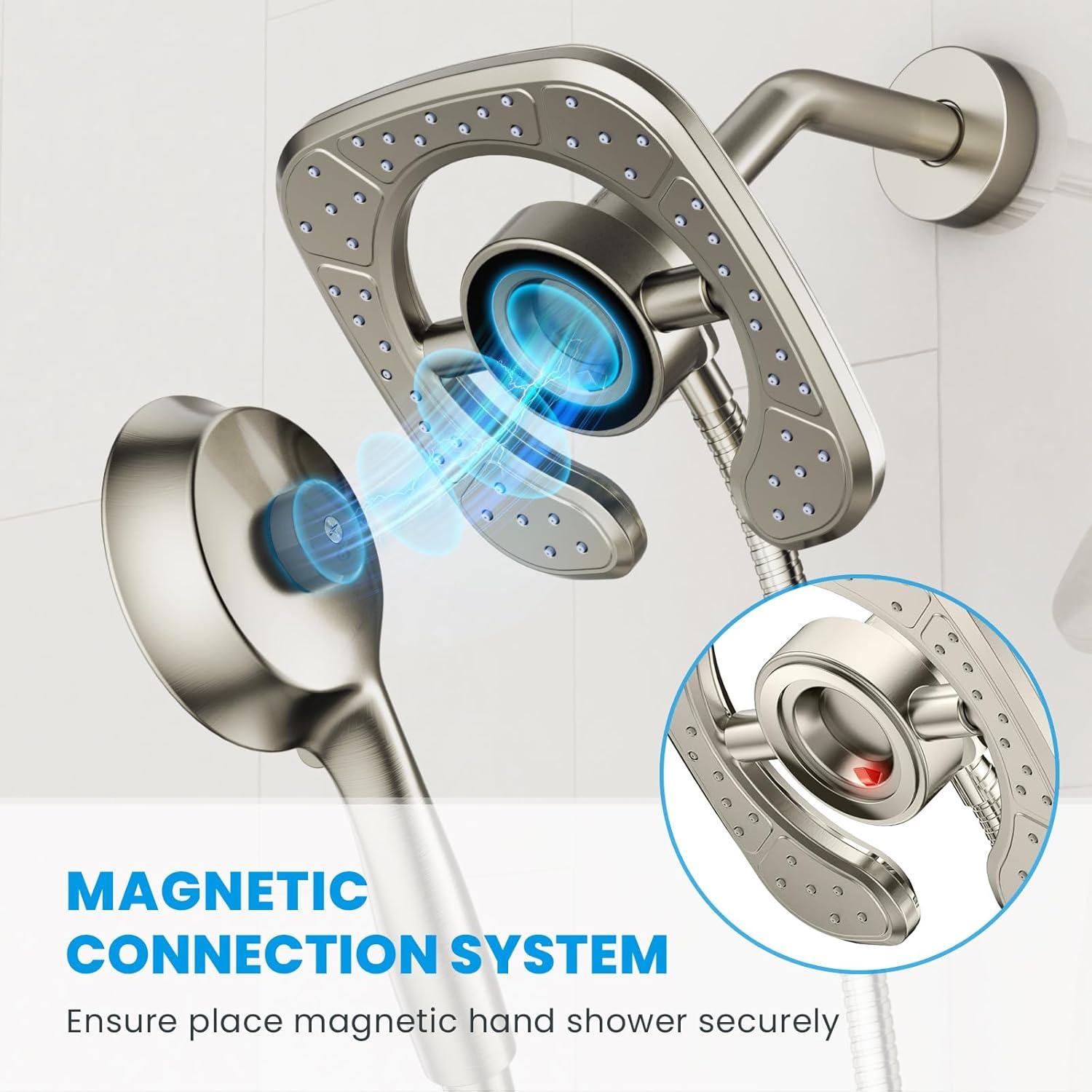 Cabezal de Ducha de Alta Presión YASFEL 2 en 1 Nickel 7.2"