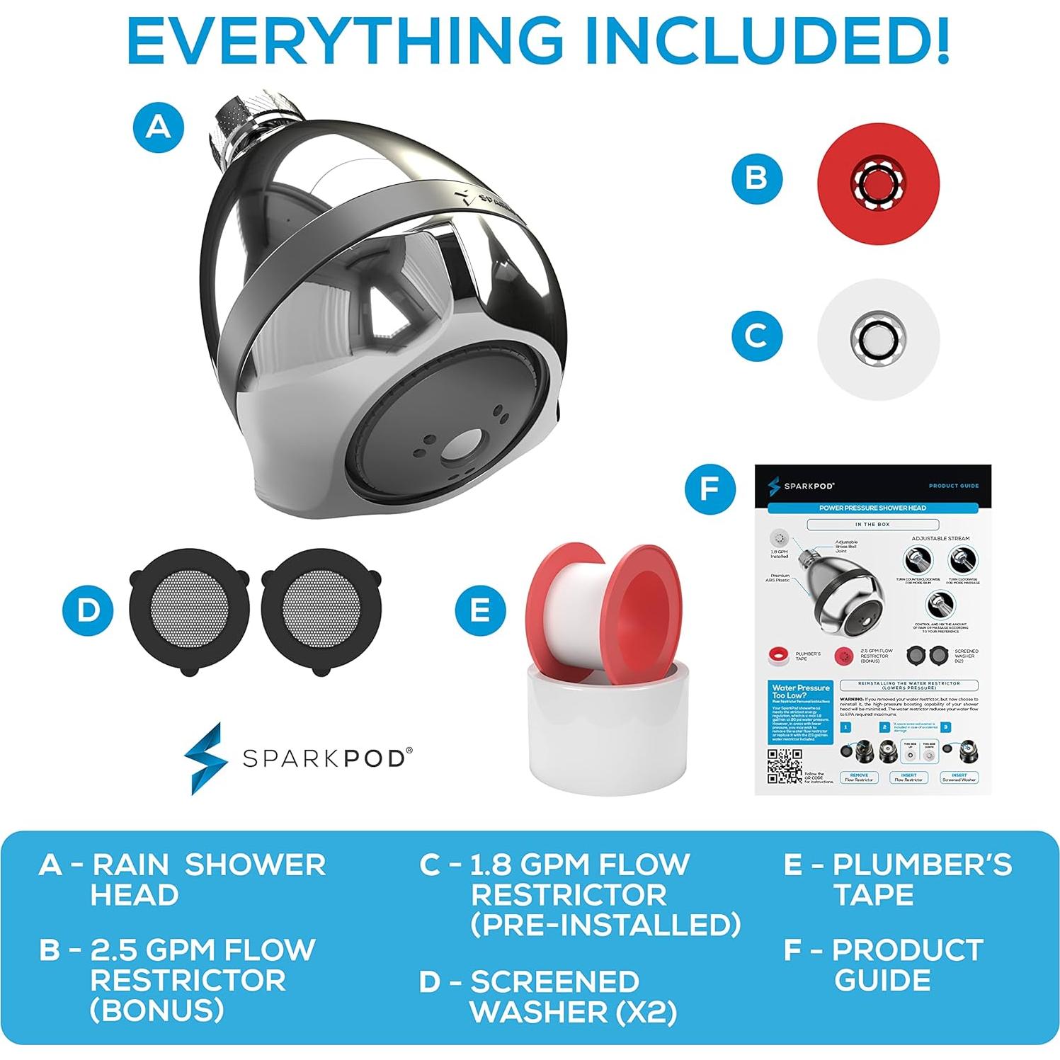 Cabezal de Ducha Alta Presión SparkPod 3 Modos 9.46 L/min