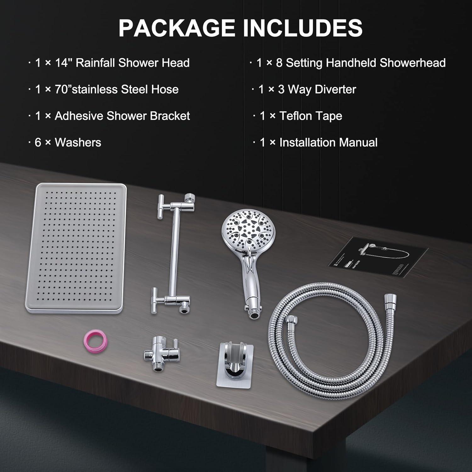 Cabezal de Ducha de Lluvia 14" BSTHAONE con Rociador de Mano 8 Modos