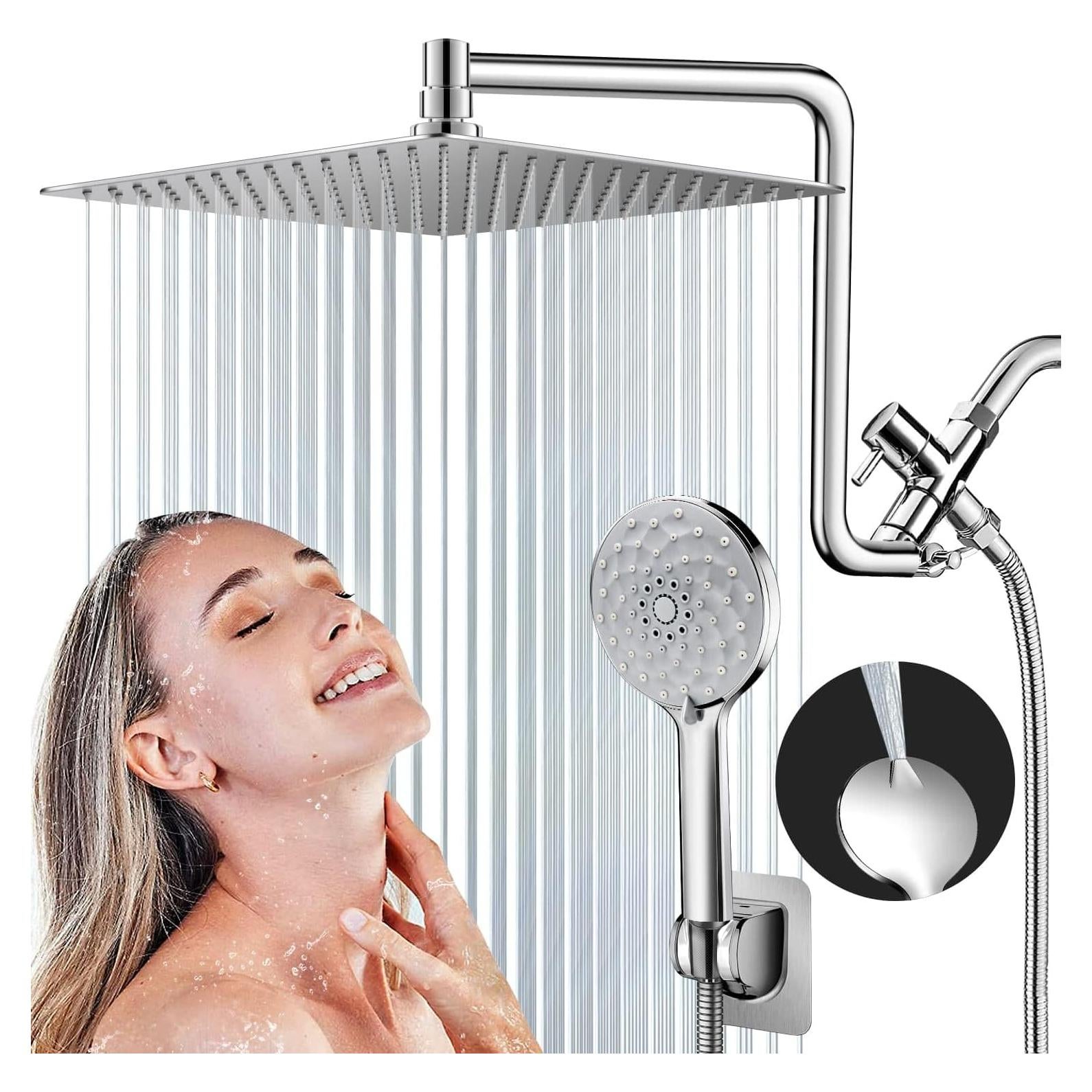 Cabezal de Ducha PinWin 12" Cromo Doble Lluvia 6 Modos