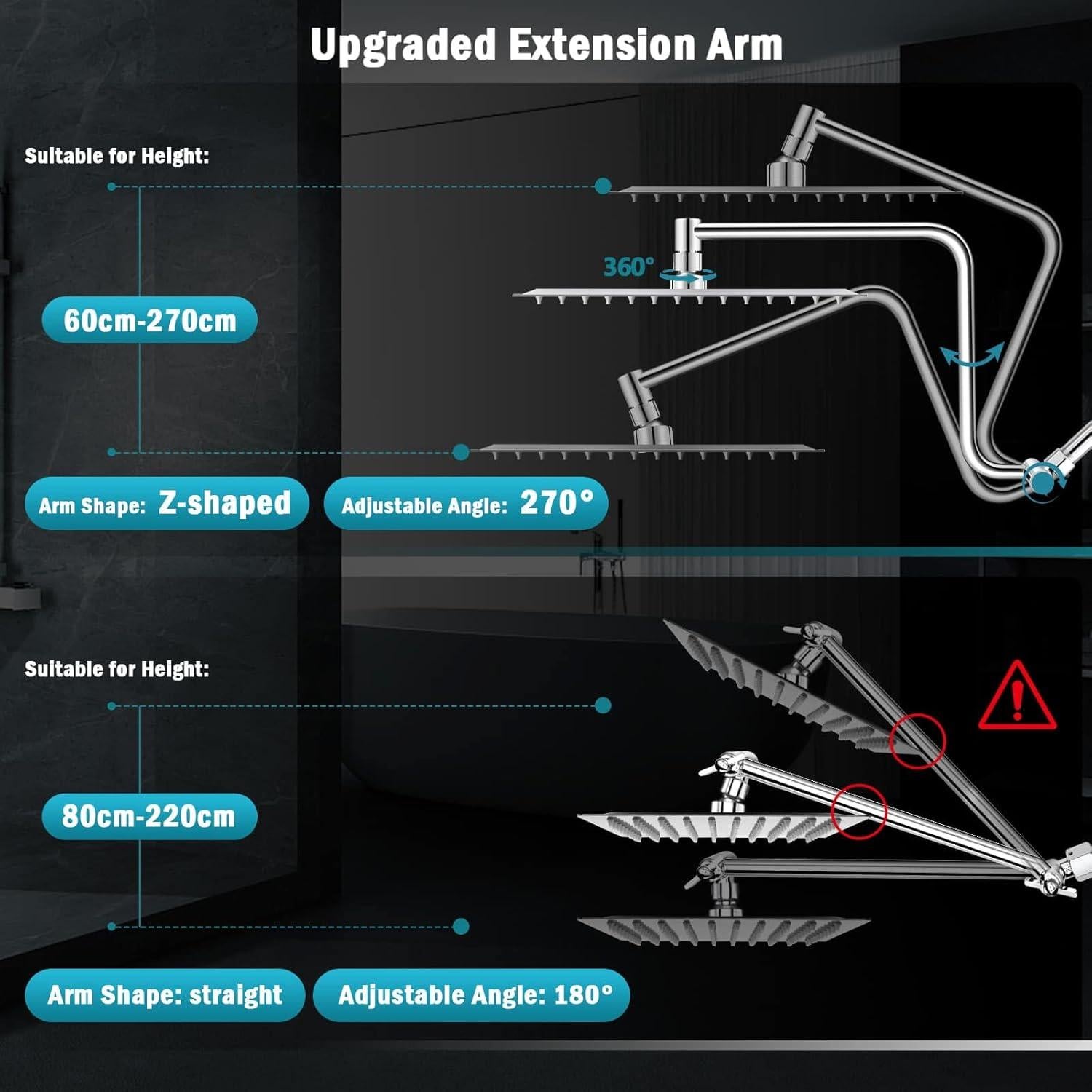 Cabezal de Ducha PinWin 12" Cromo Doble Lluvia 6 Modos
