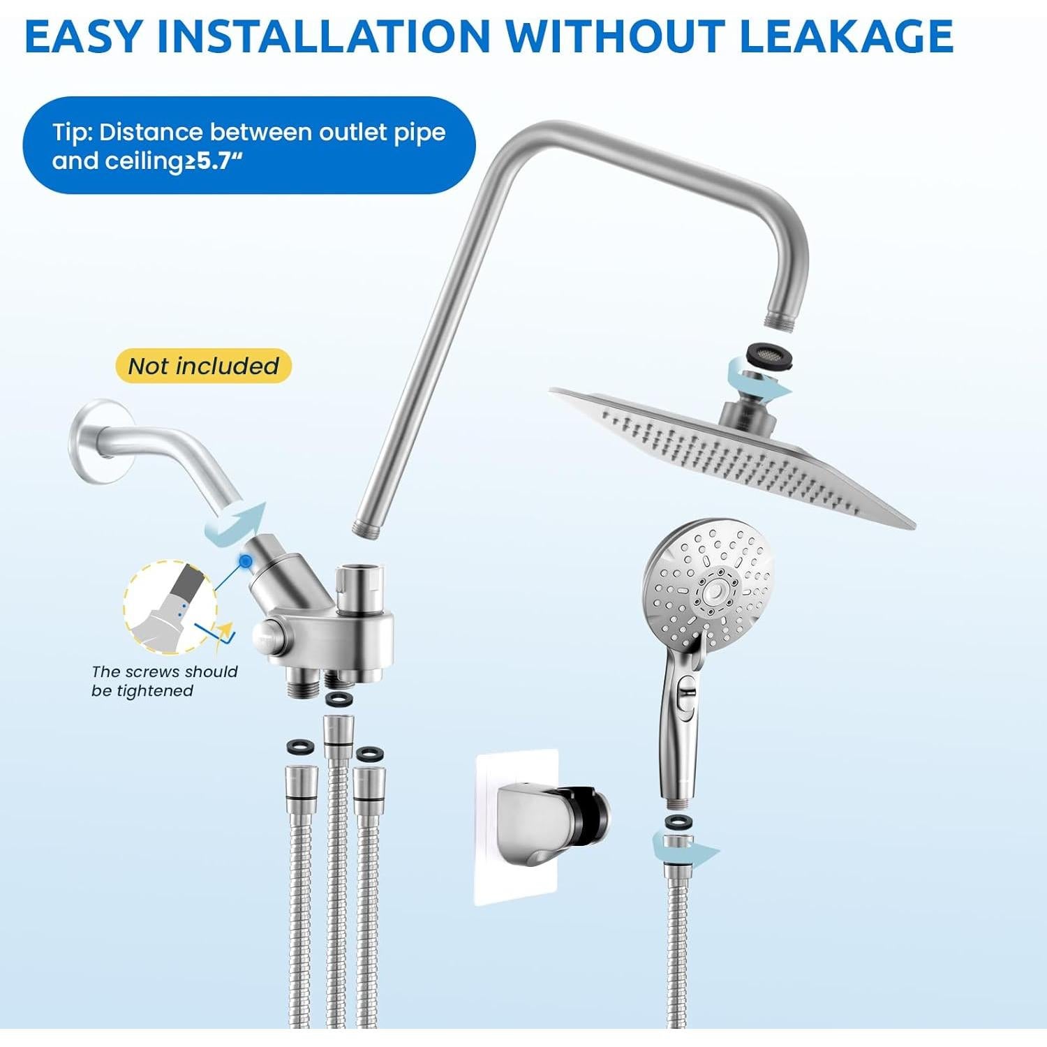 Combo Cabezal de Ducha Doble Ryamen 20,32 cm Cromo Ajustable