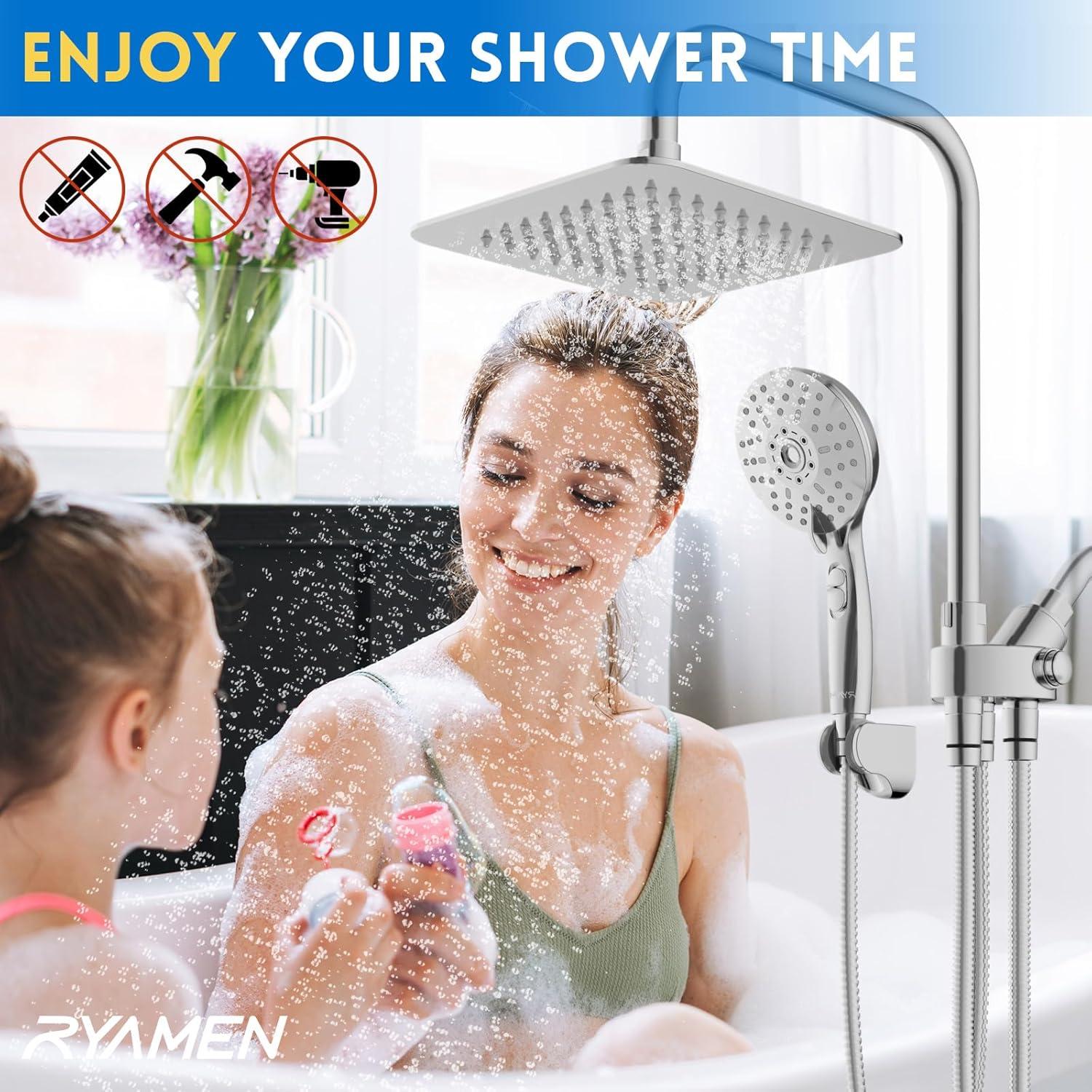 Combo Cabezal de Ducha Doble Ryamen 20,32 cm Cromo Ajustable