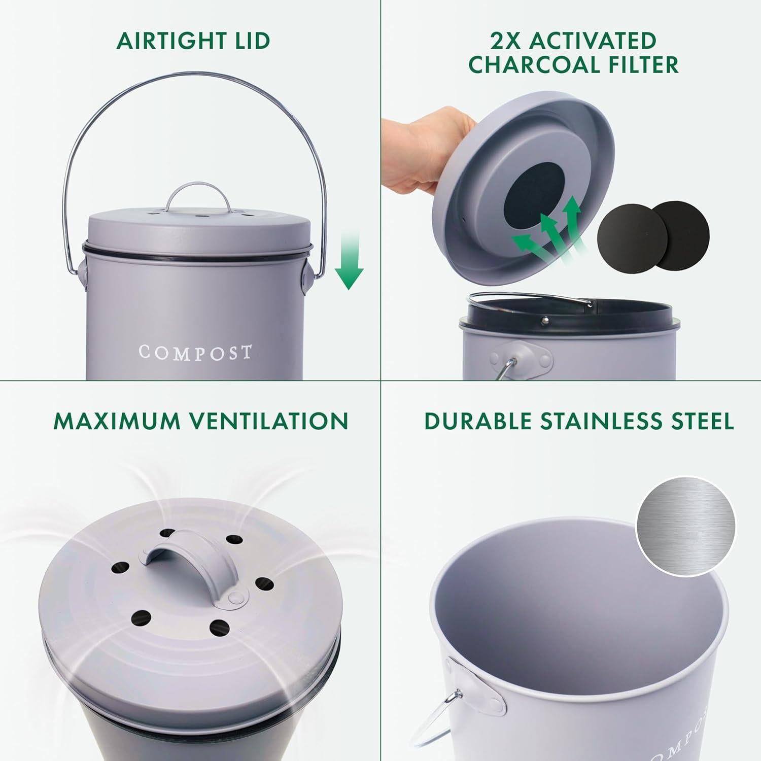 Cubo de Compostaje Interior FINESSY 5L Acero Inoxidable