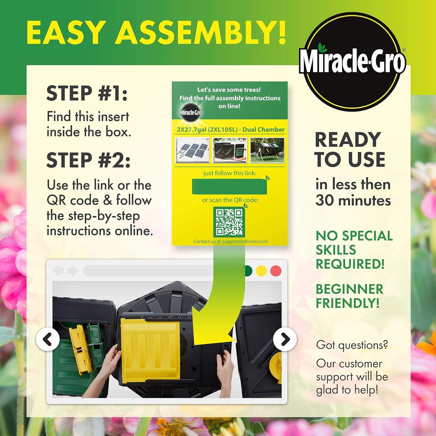 Tumbador de Compostaje Doble Cámara Miracle-Gro 105L