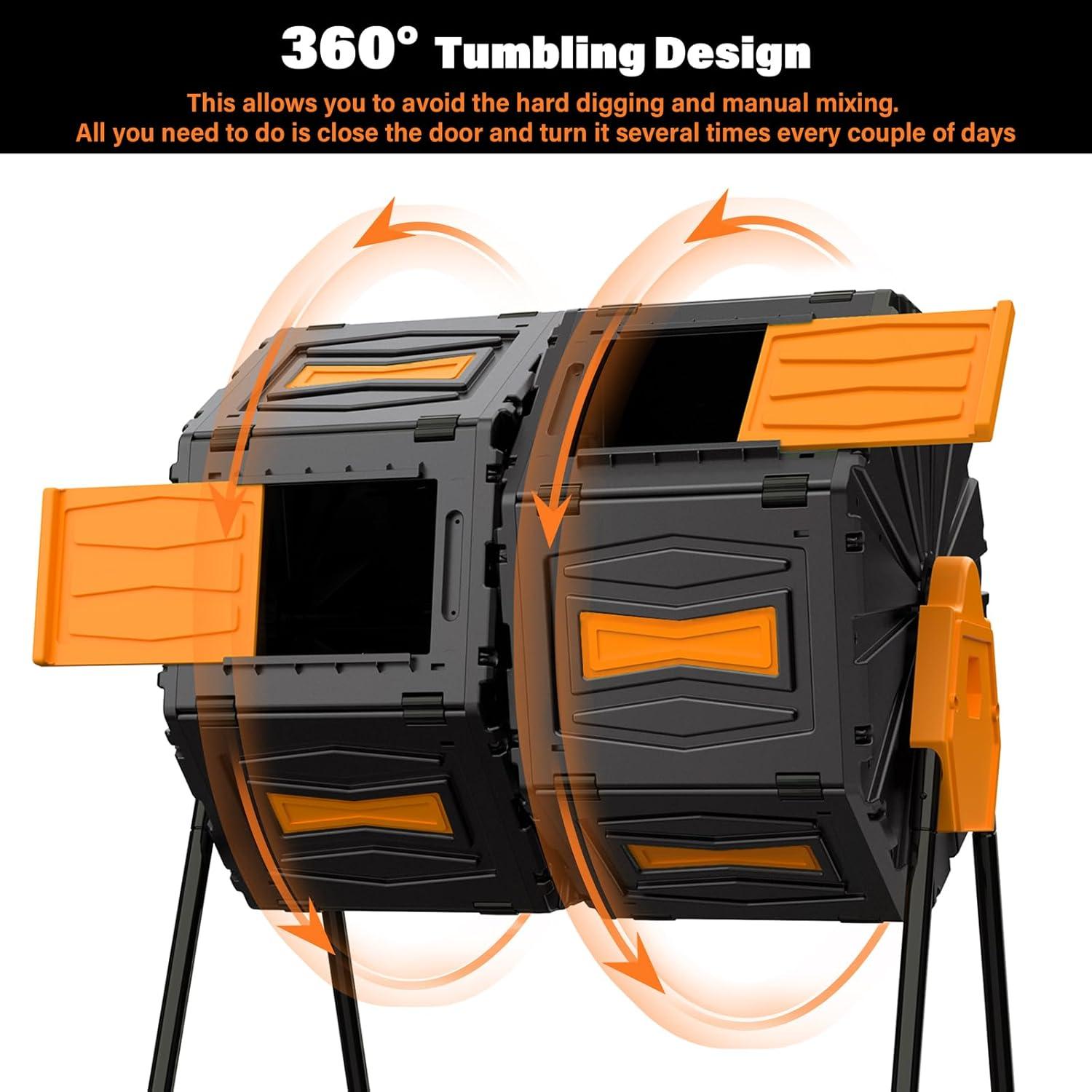 Tumbler de Compost Marcytop 170 Litros Doble Cámara Naranja