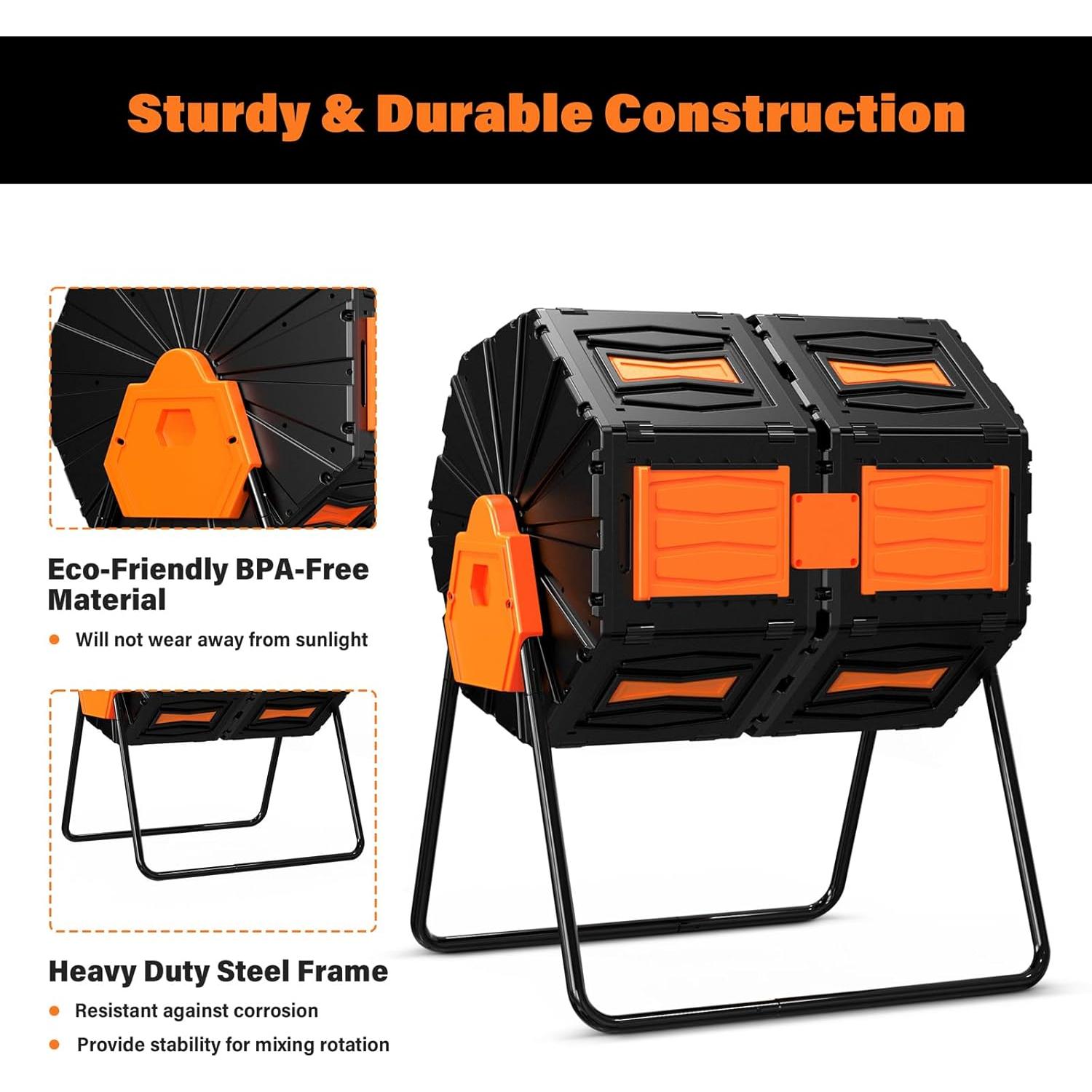 Tumbler de Compost Marcytop 170 Litros Doble Cámara Naranja