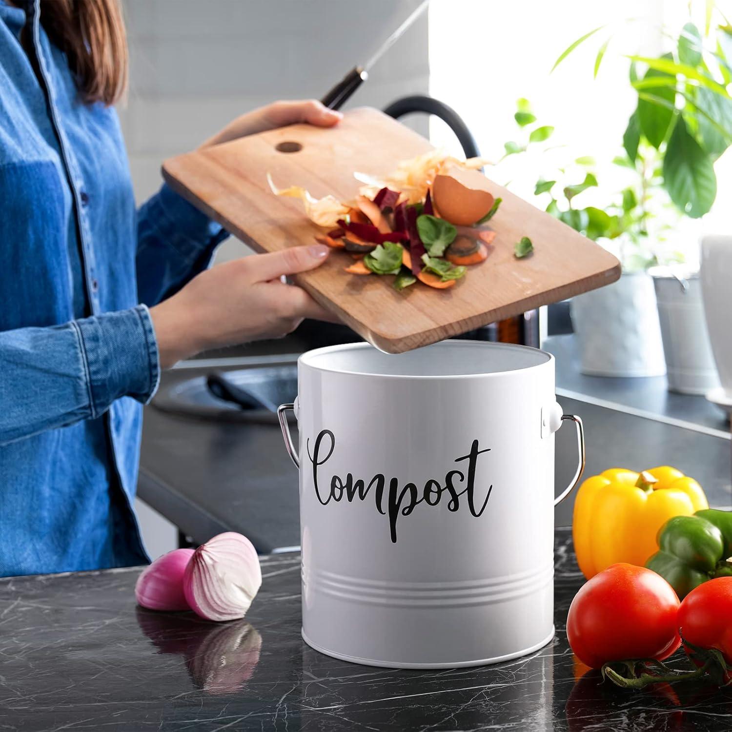 Contenedor de Compost de Cocina DAYYET 1.3 Galones Blanco