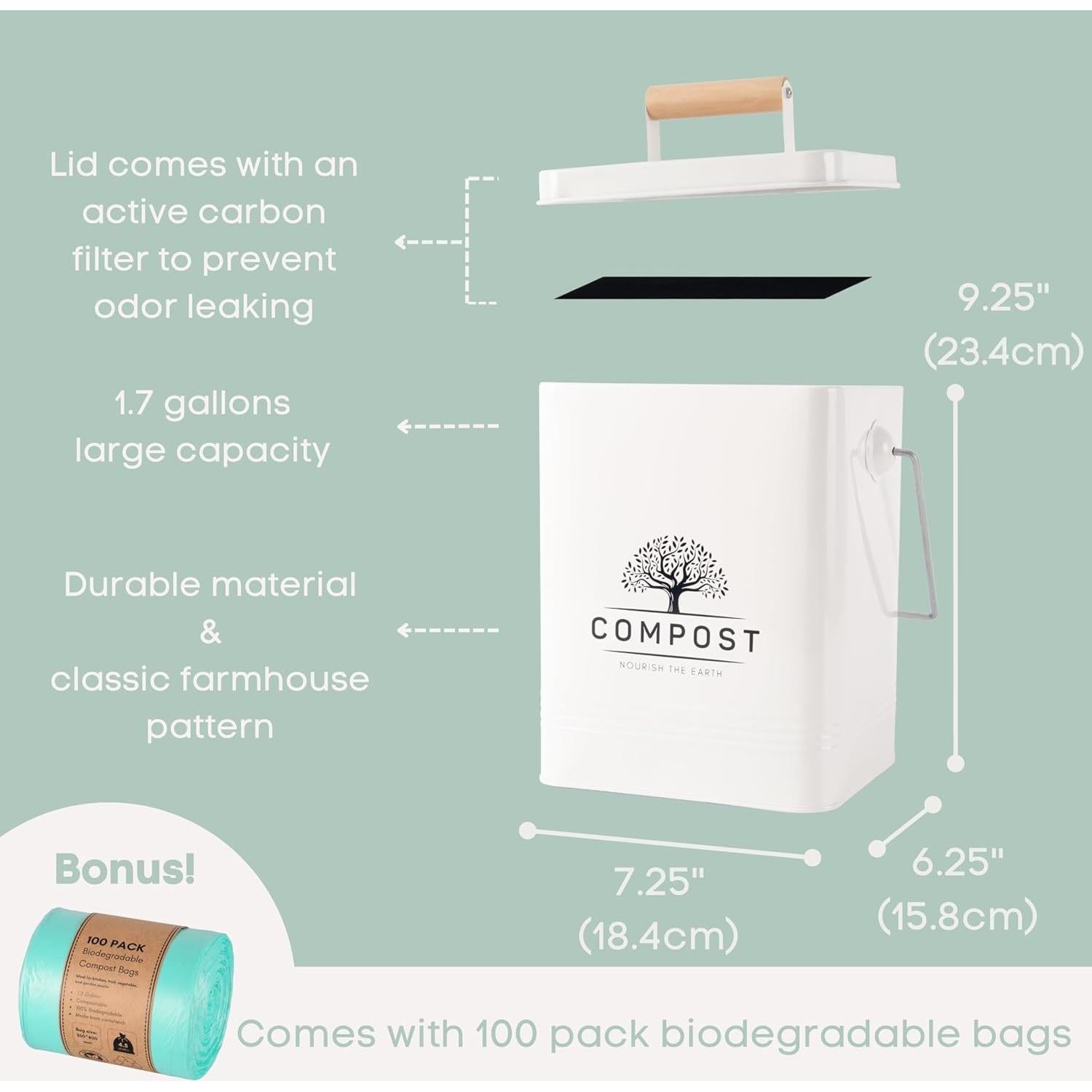 Cubo de Compostaje de Cocina PERFNIQUE 6.43L con Tapa