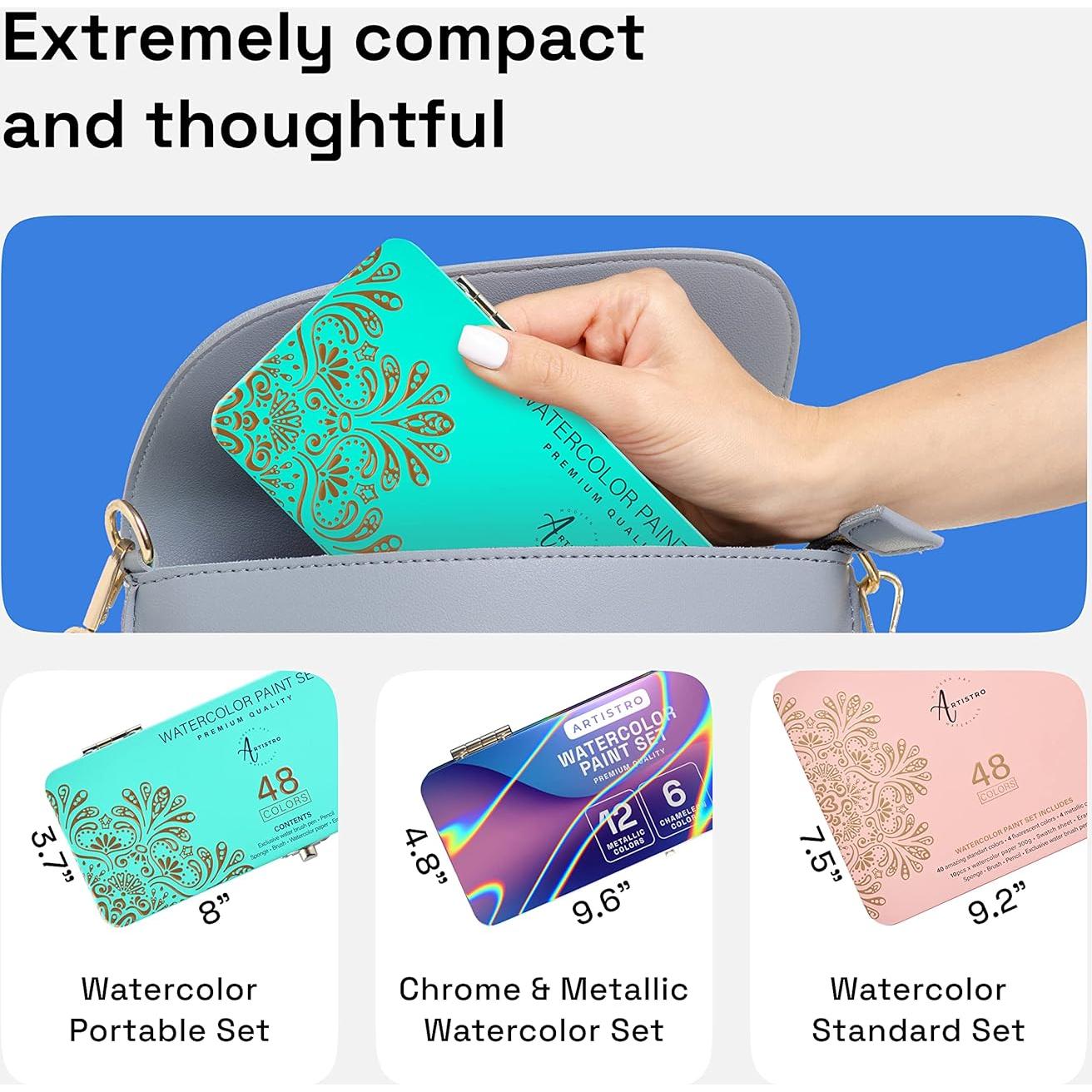 Set de Acuarelas Portátil ARTISTRO 48 Colores Vivos con Caja