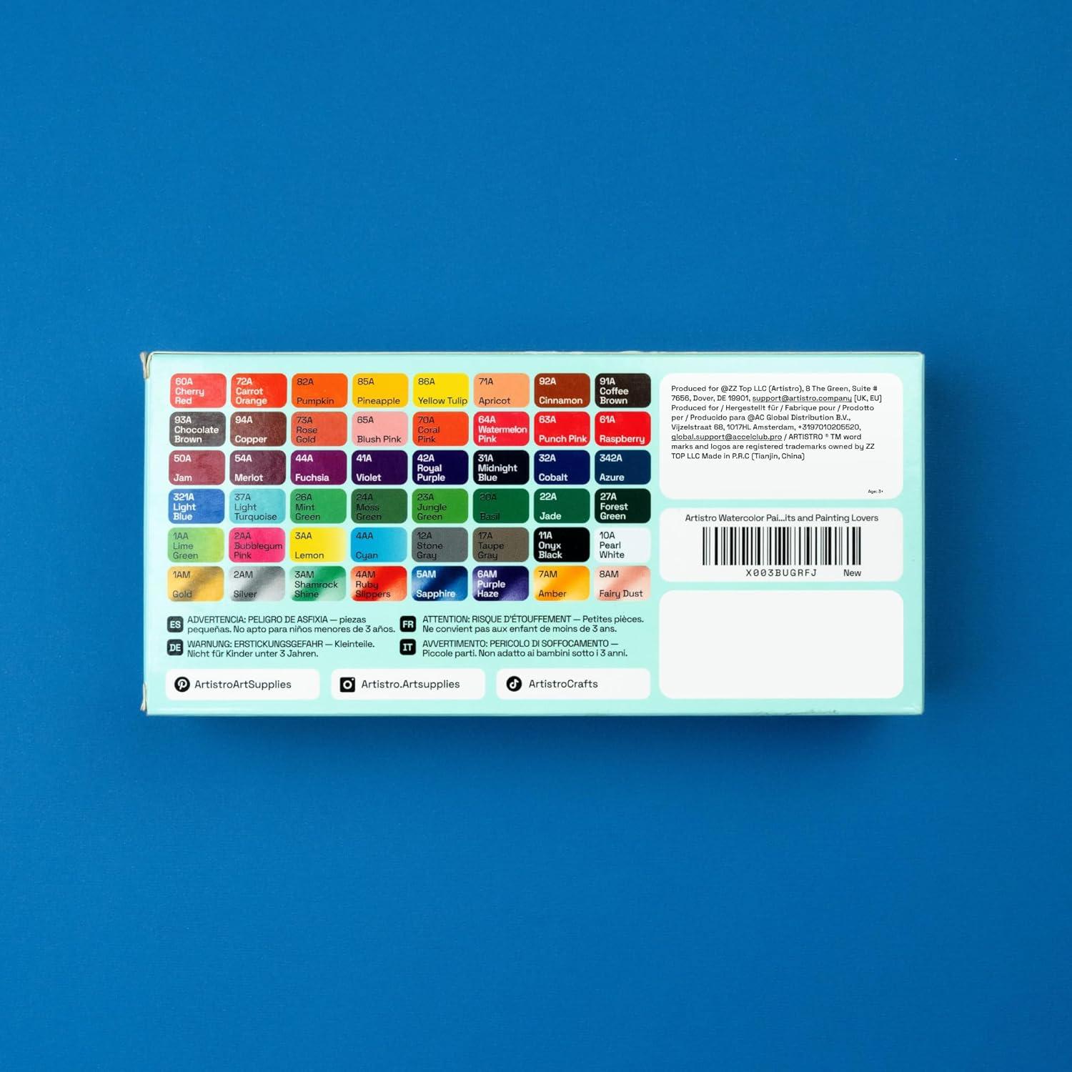 Set de Acuarelas Portátil ARTISTRO 48 Colores Vivos con Caja