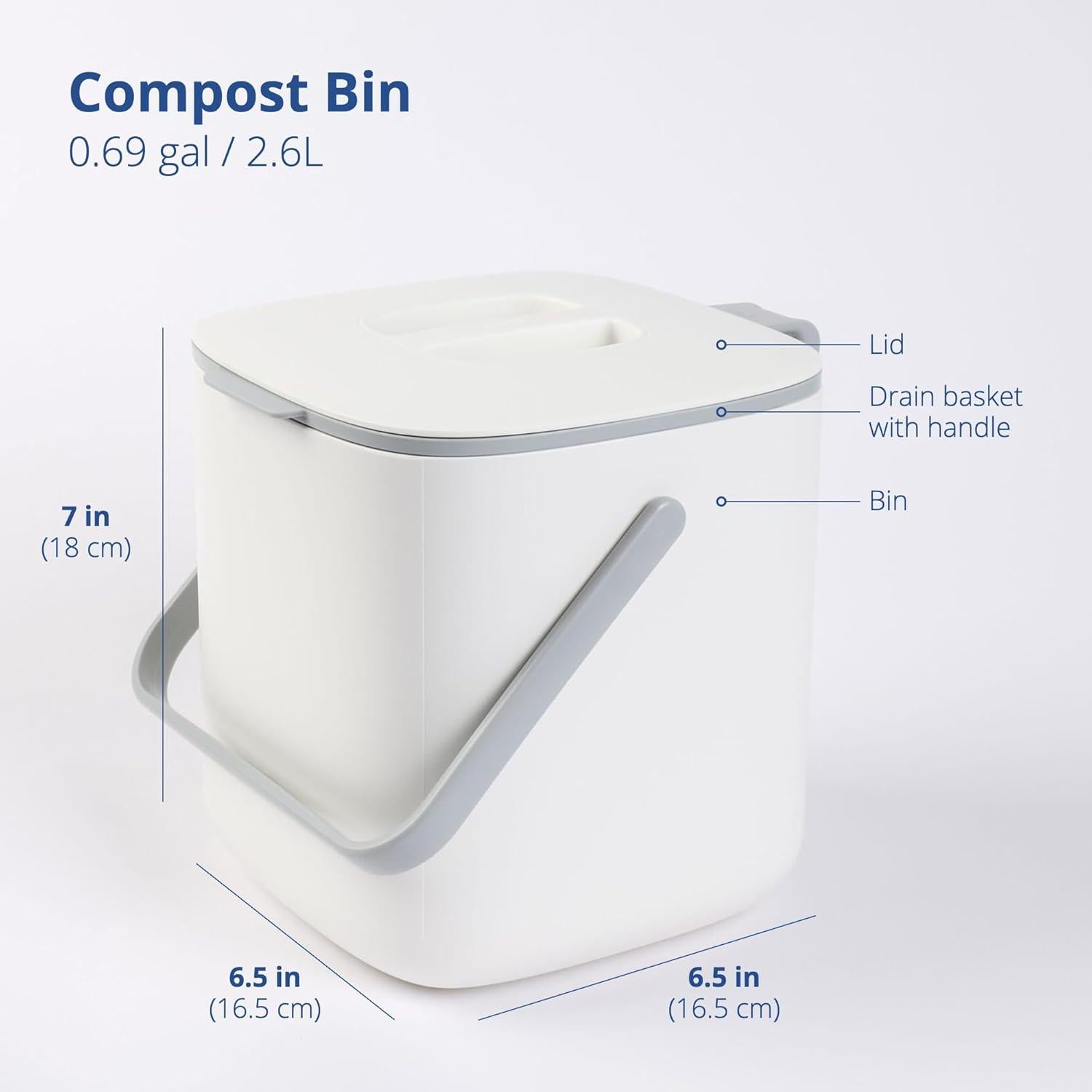 Cubo de Compostaje Ginkgo Azul 2.6L Blanco Hermético