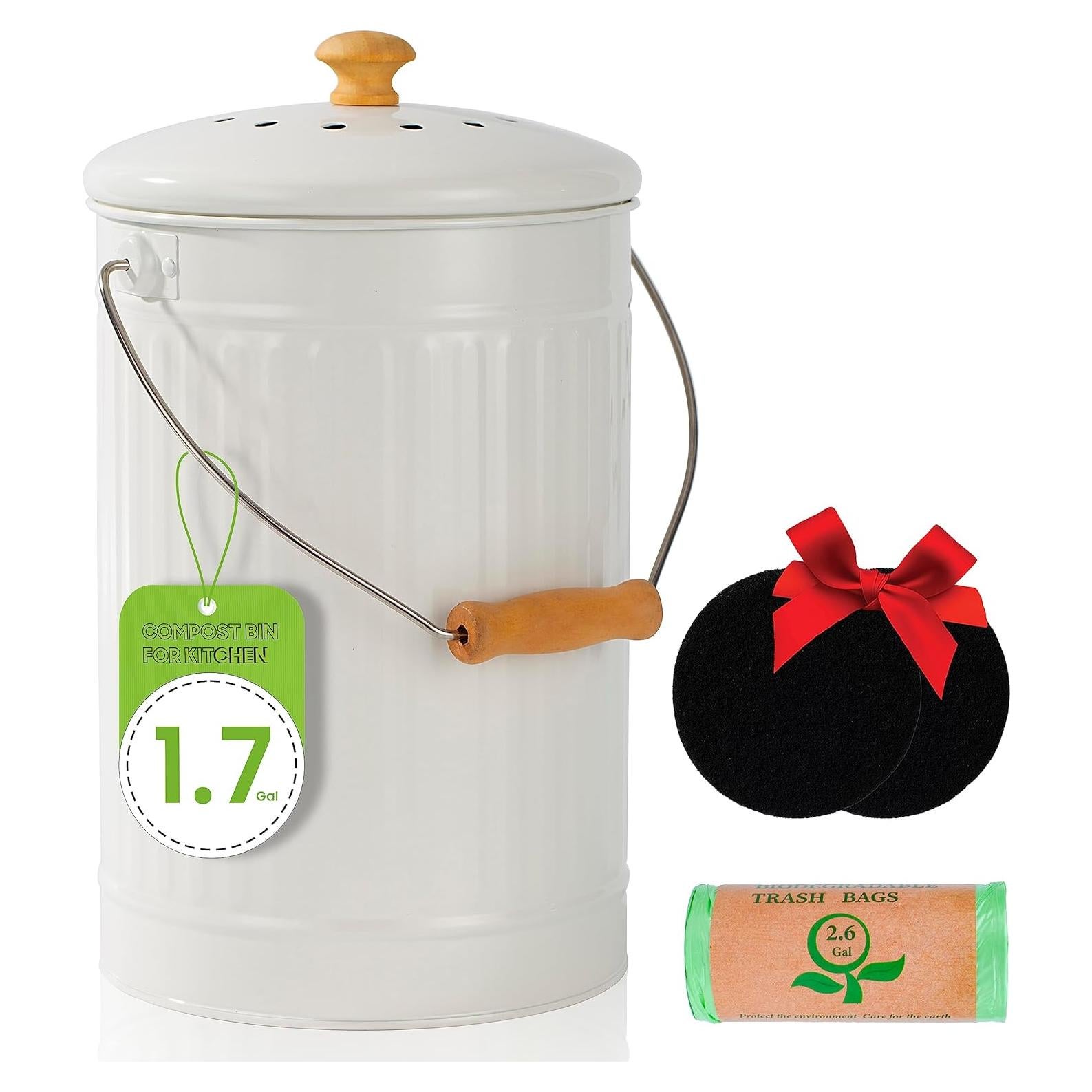 Cubo de Compostaje TreaHome 1.7 Galones Blanco Sin Olores