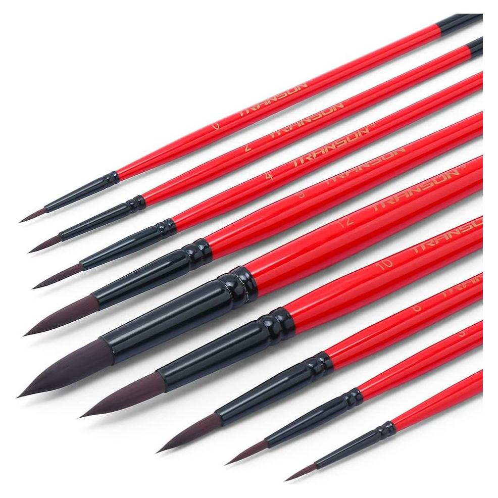 Juego de Pinceles Redondos Transon 9 Piezas Sintéticos para Pintura