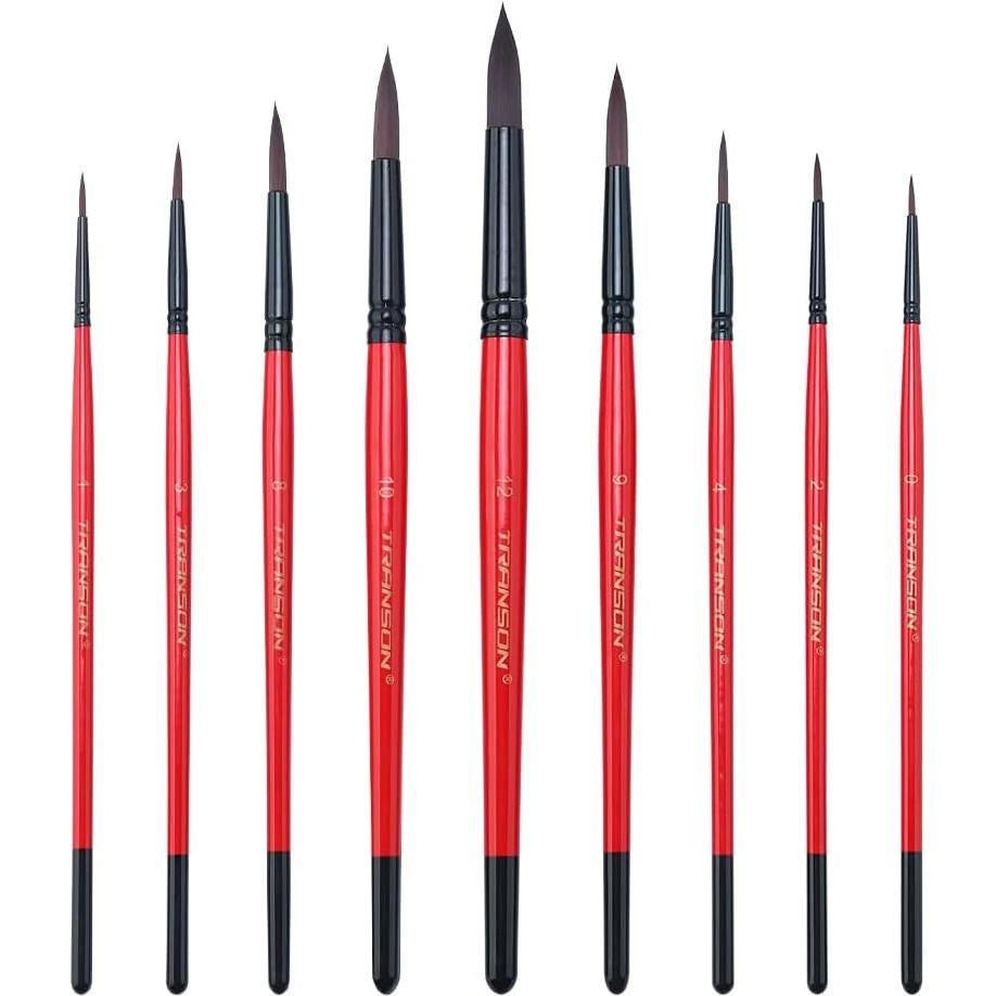 Juego de Pinceles Redondos Transon 9 Piezas Sintéticos para Pintura