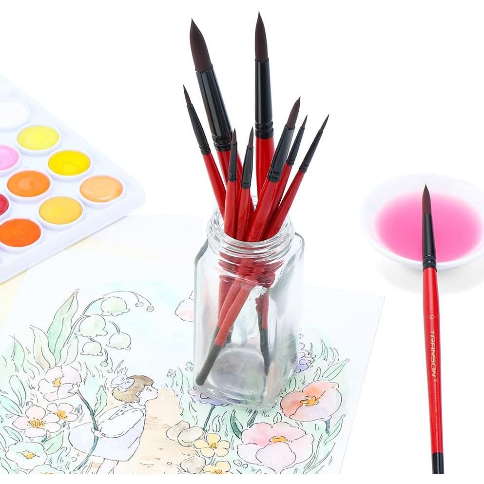 Juego de Pinceles Redondos Transon 9 Piezas Sintéticos para Pintura