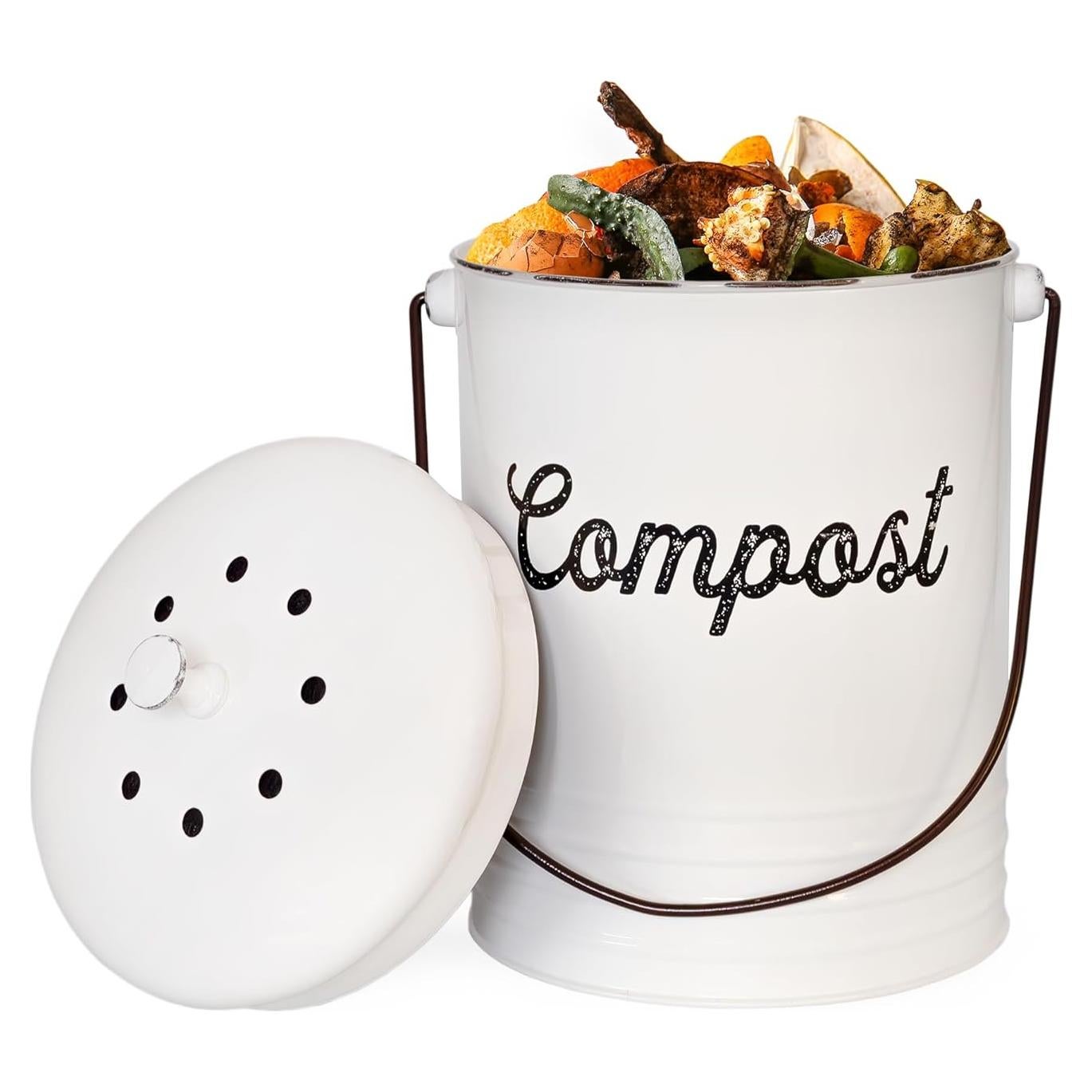 Cubo de Compostaje AuldHome Design 4.92L Blanco con Filtros