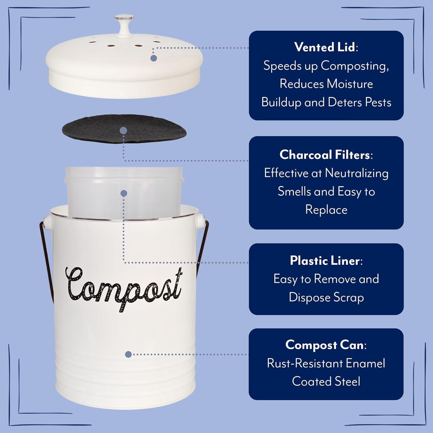 Cubo de Compostaje AuldHome Design 4.92L Blanco con Filtros