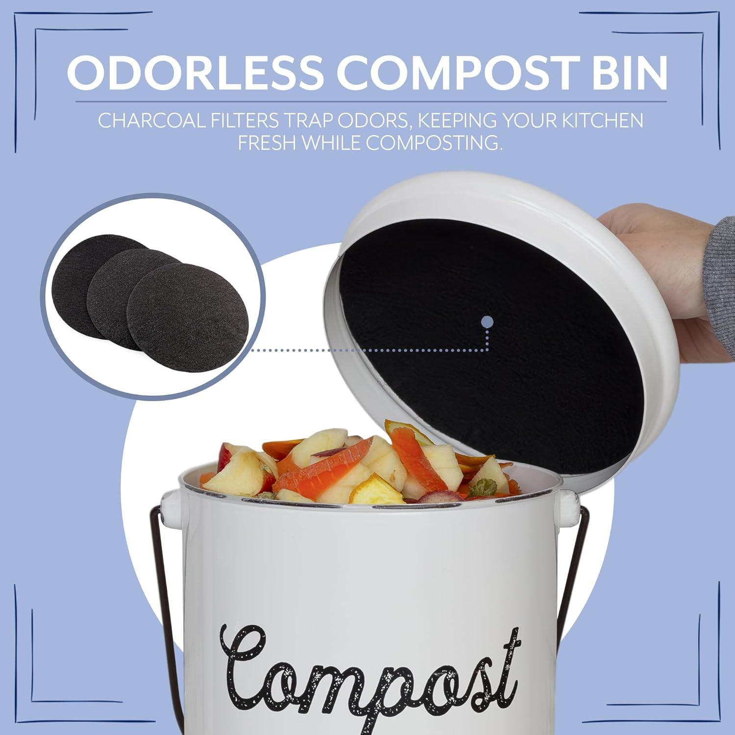 Cubo de Compostaje AuldHome Design 4.92L Blanco con Filtros