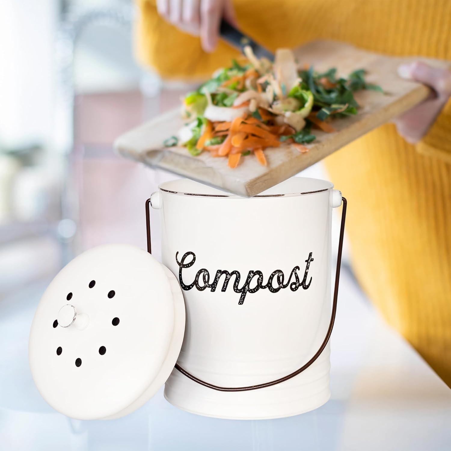 Cubo de Compostaje AuldHome Design 4.92L Blanco con Filtros