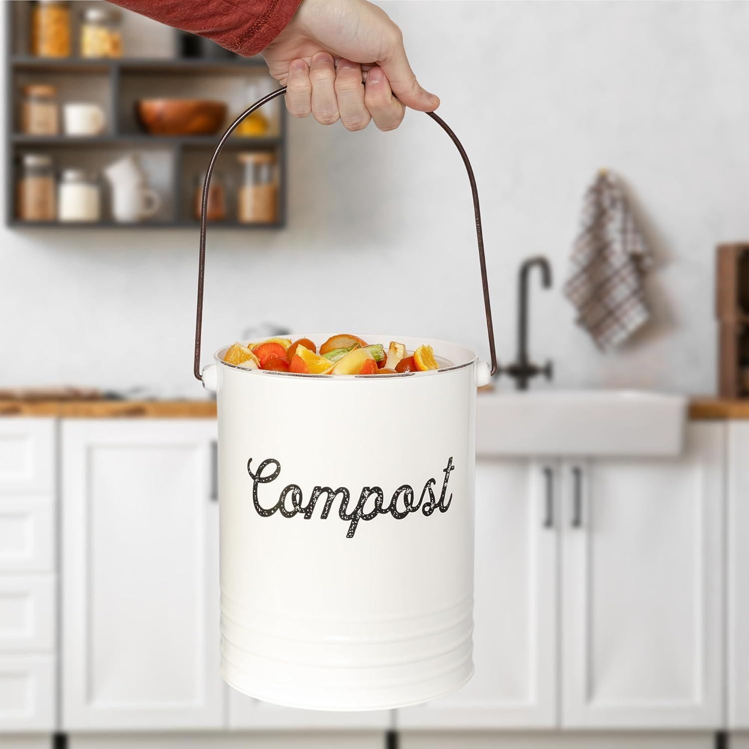 Cubo de Compostaje AuldHome Design 4.92L Blanco con Filtros