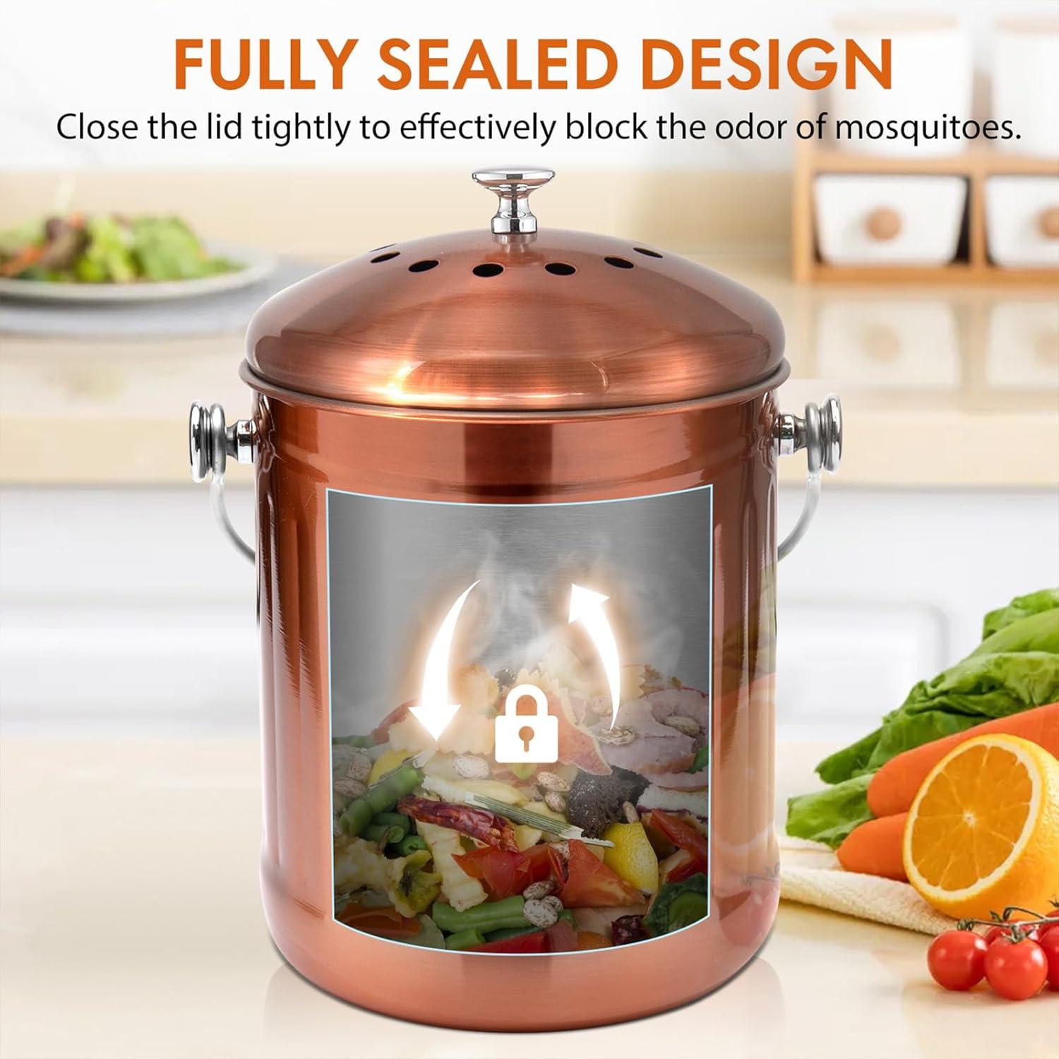 Cubo de Compostaje ENLOY Acero Inoxidable 5L Cobre Mate