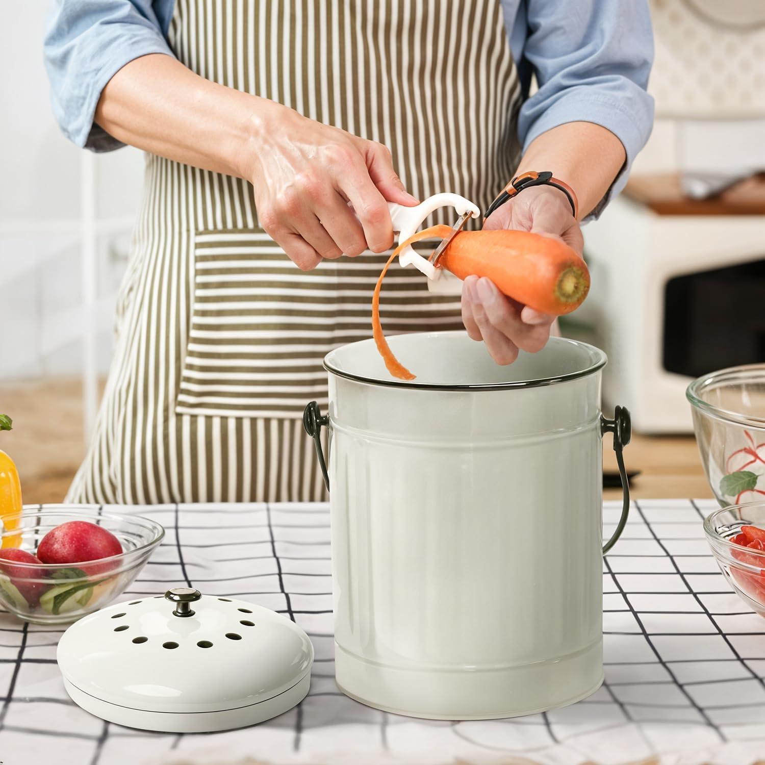 Cubo de Compostaje Plexon 5.68L Acero Off-White Sin Olores