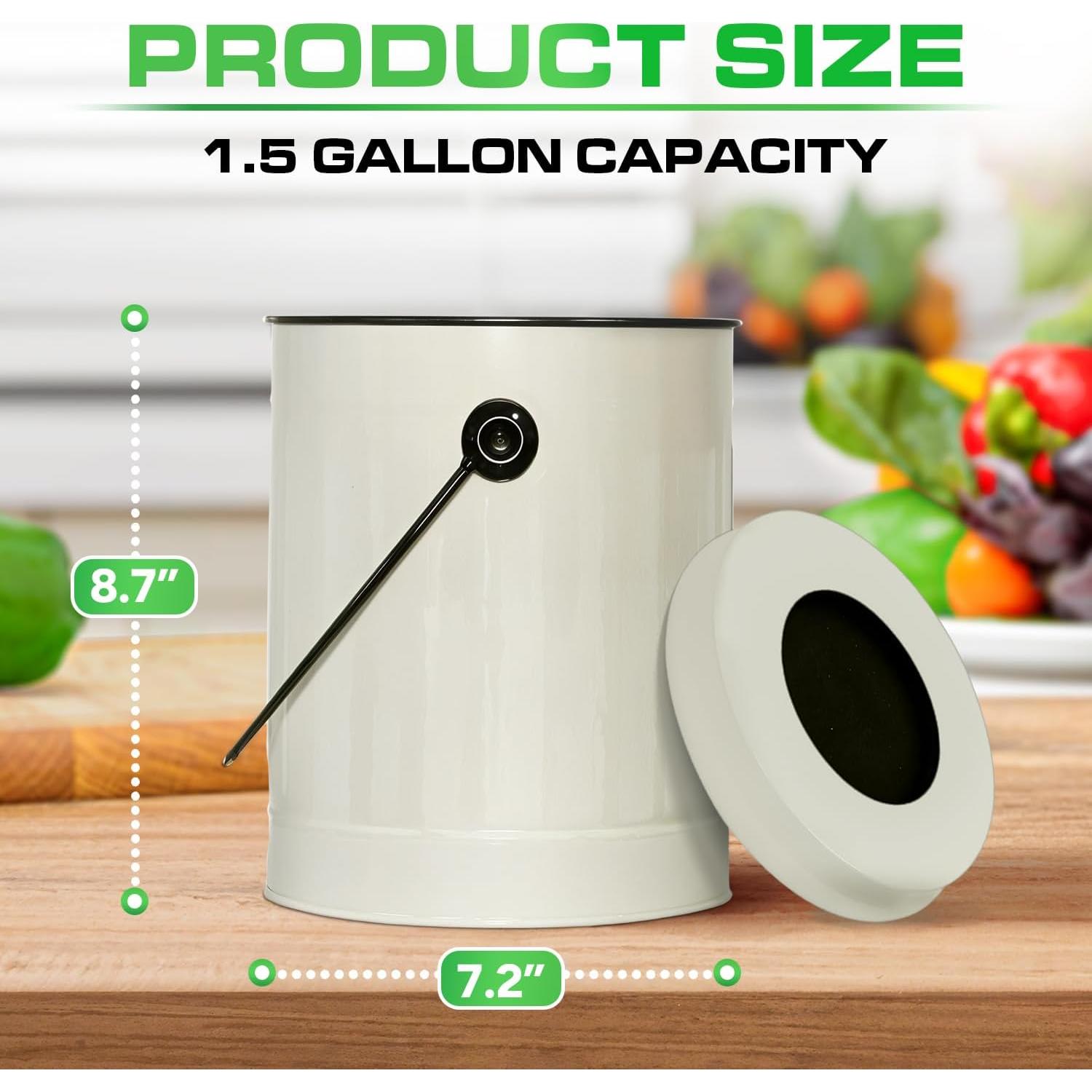 Cubo de Compostaje Plexon 5.68L Acero Off-White Sin Olores