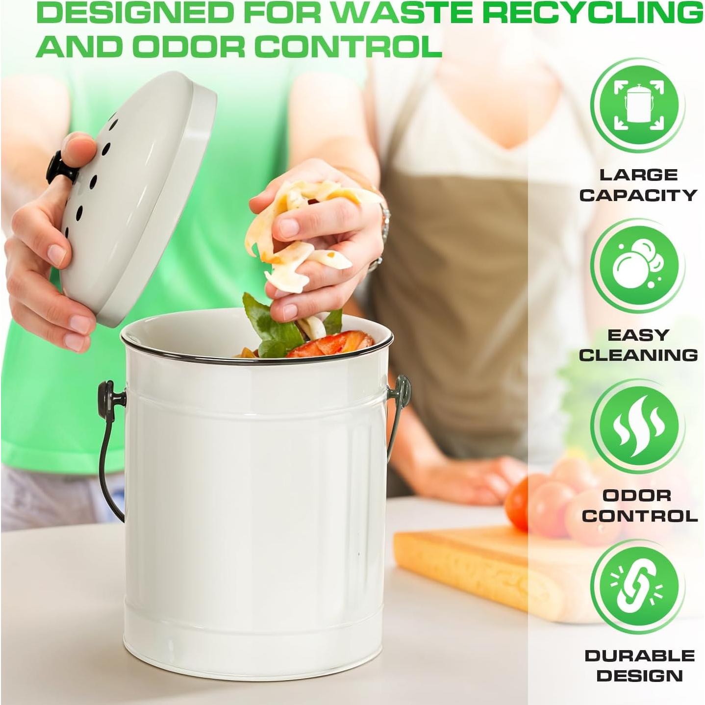 Cubo de Compostaje Plexon 5.68L Acero Off-White Sin Olores