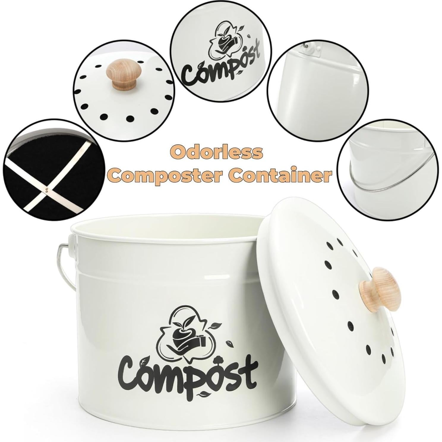 Contenedor de Compostaje de Cocina Tlence 3L Blanco Sin Olores