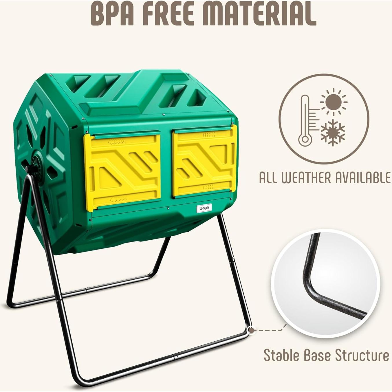 Compostador Giratorio Werph 43 Galones Doble Cámara Verde