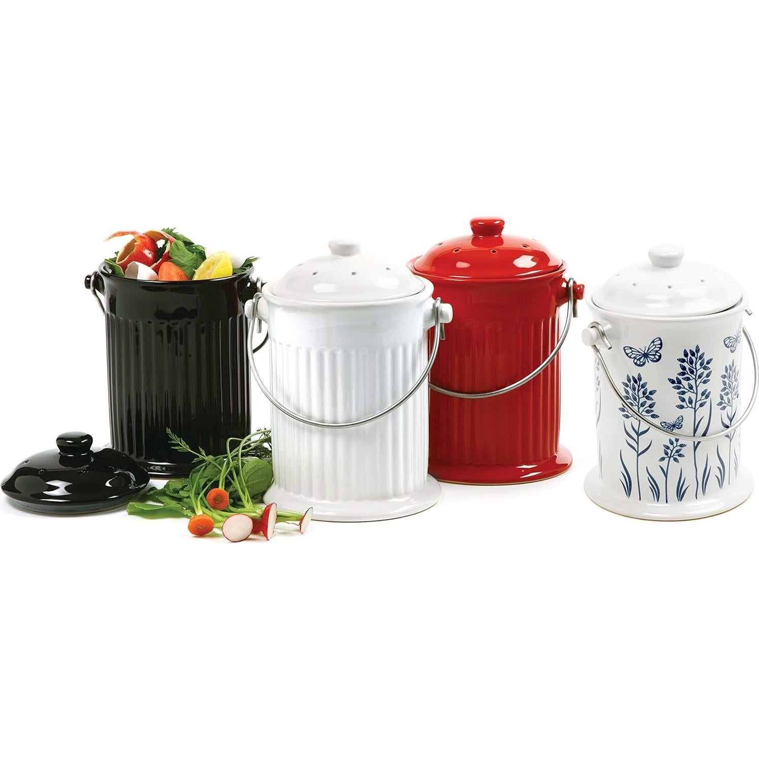 Recipiente de Compost Cerámica Norpro 2.9L Floral Azul