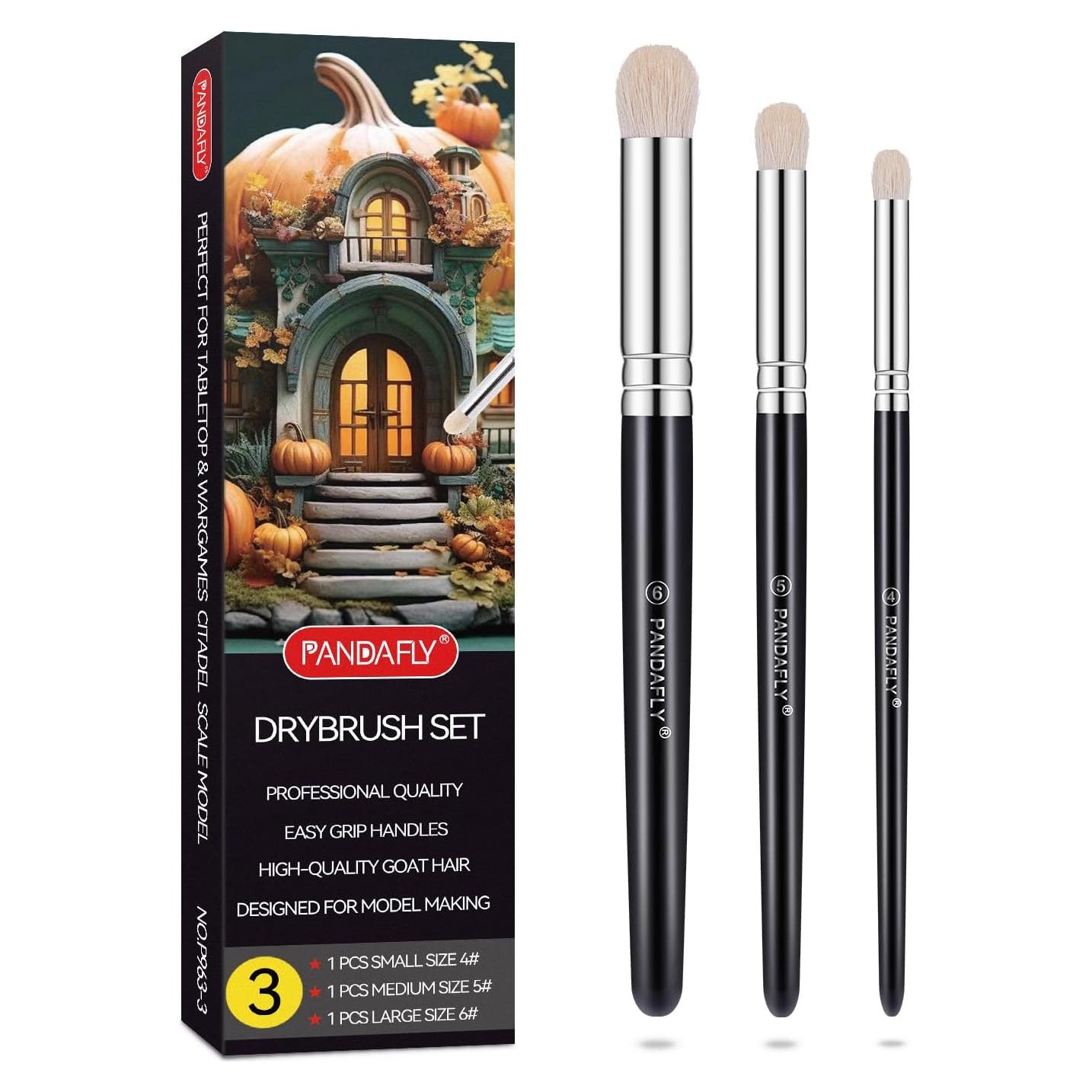 Juego de Pinceles Drybrush PANDAFLY - 3 Tamaños para Miniaturas