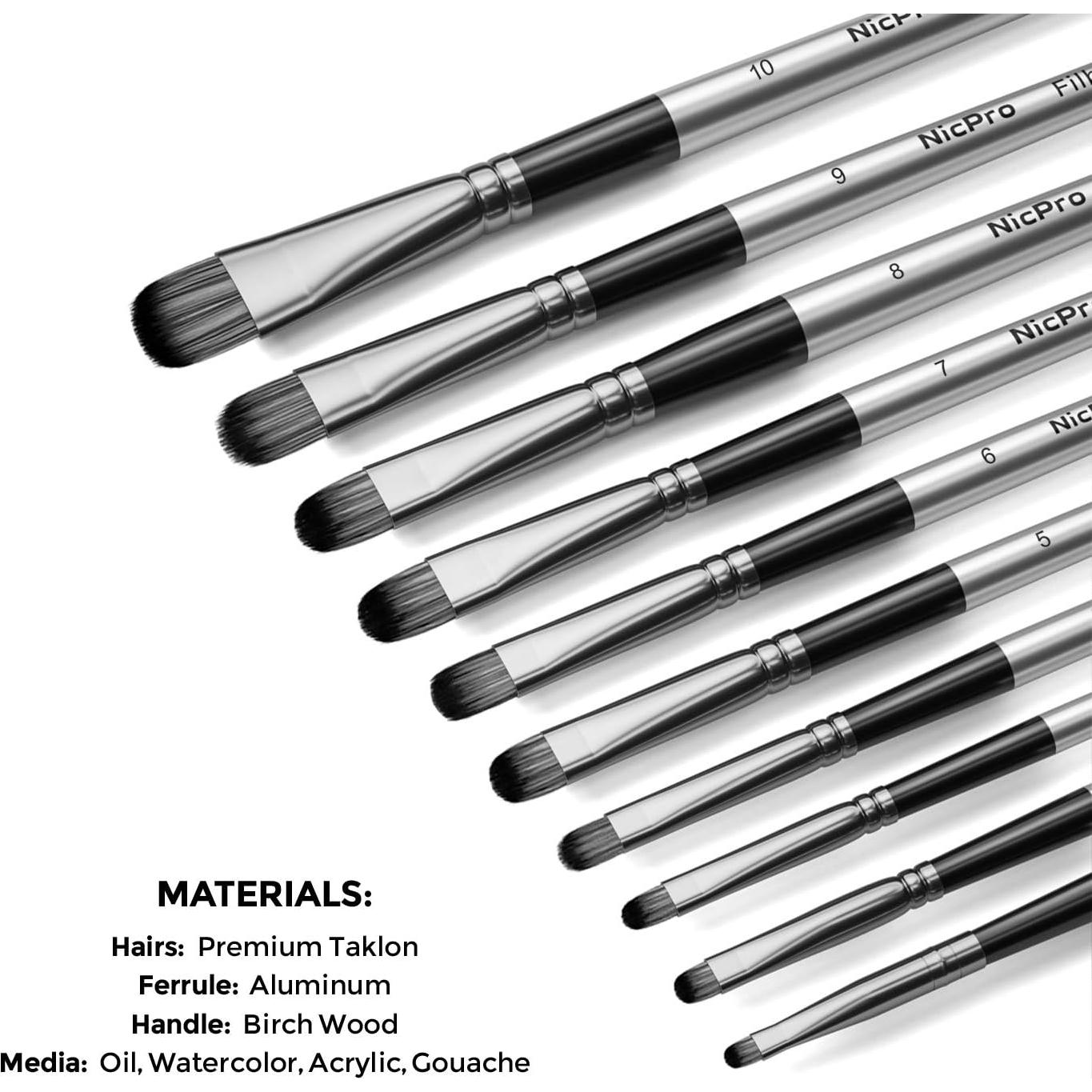 Conjunto de Pinceles Filbert 10 PCS Nicpro para Pintura