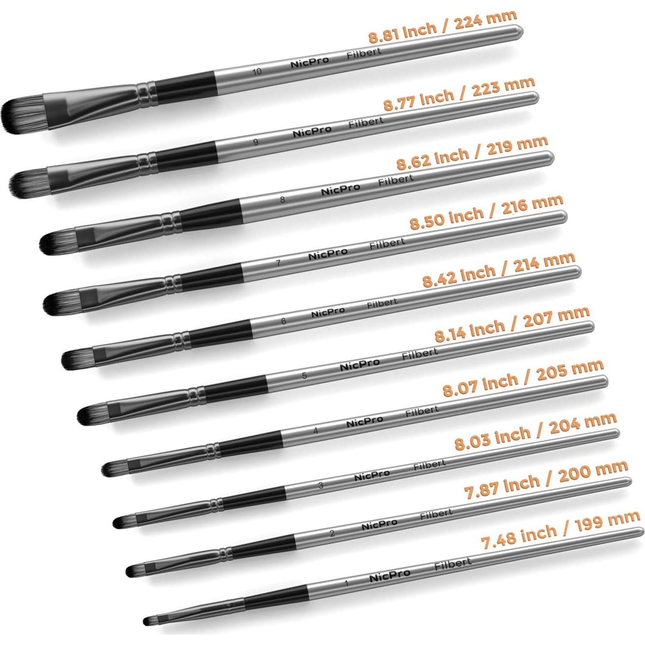 Conjunto de Pinceles Filbert 10 PCS Nicpro para Pintura